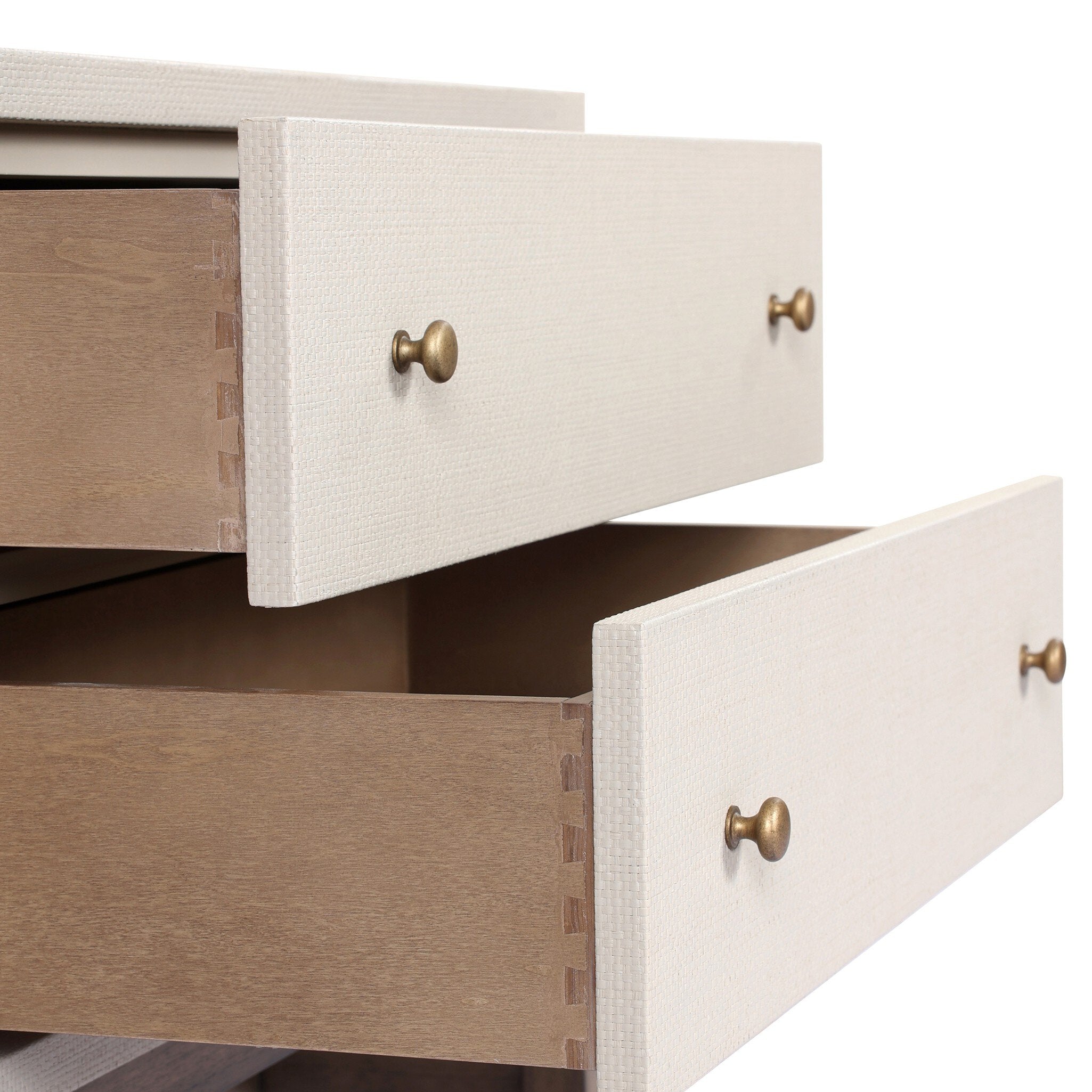 Four Hands Fiona Nightstand — Ivory Painted Raffia-Russet Mahogany-Light Antique Brass