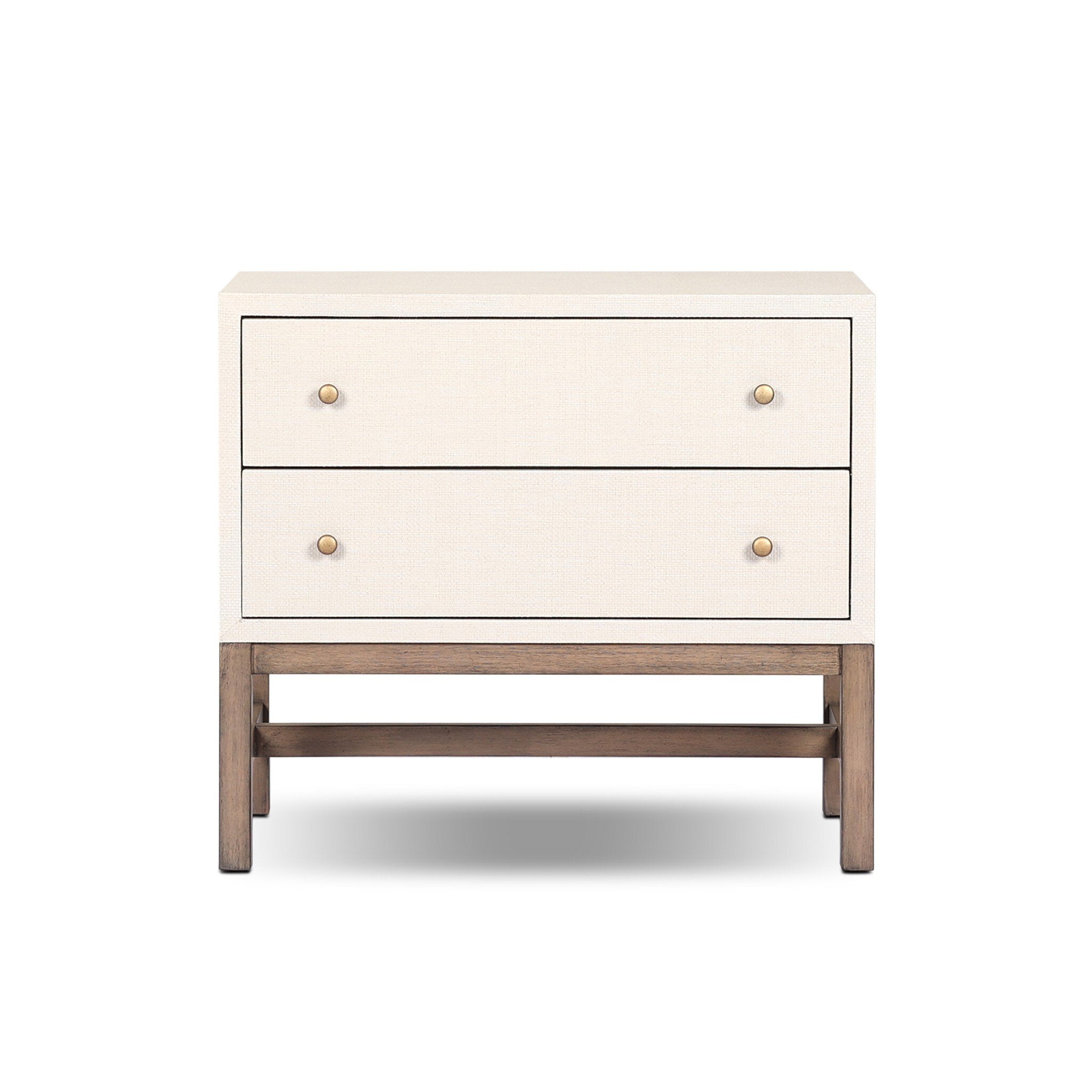 Four Hands Fiona Nightstand — Ivory Painted Raffia-Russet Mahogany-Light Antique Brass