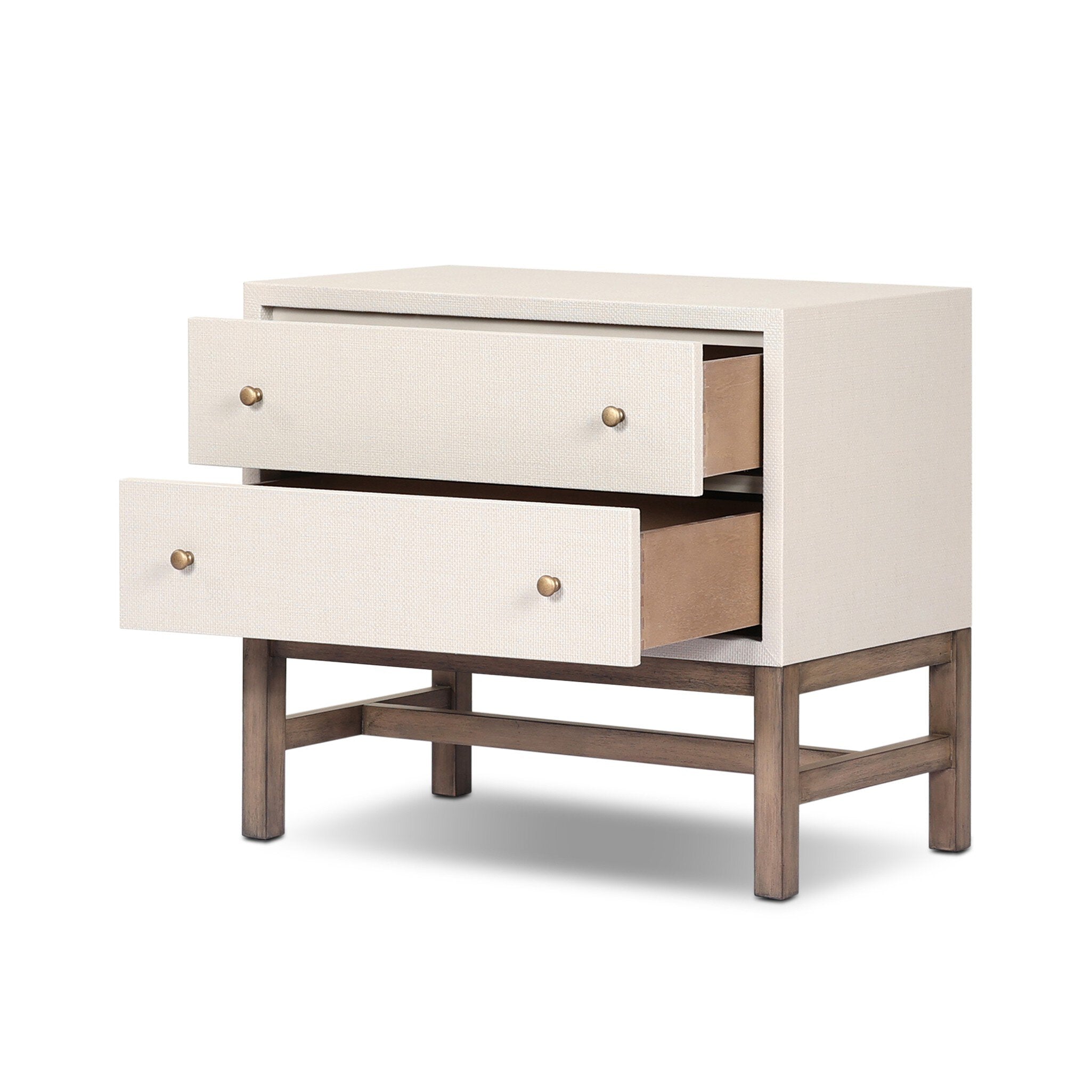 Four Hands Fiona Nightstand — Ivory Painted Raffia-Russet Mahogany-Light Antique Brass