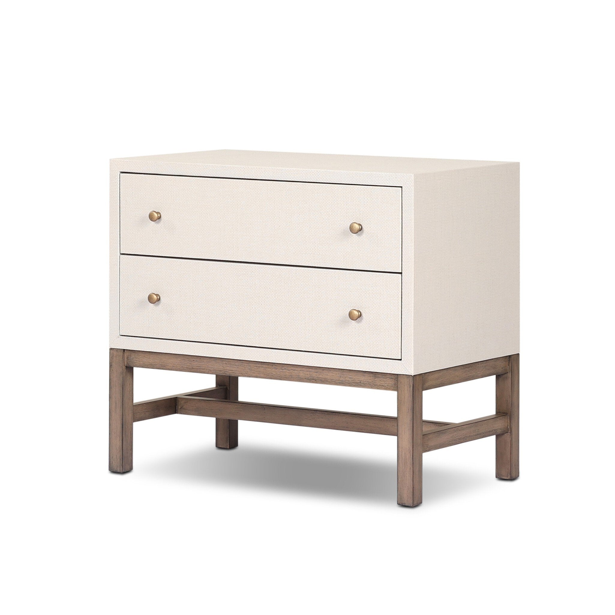 Four Hands Fiona Nightstand — Ivory Painted Raffia-Russet Mahogany-Light Antique Brass
