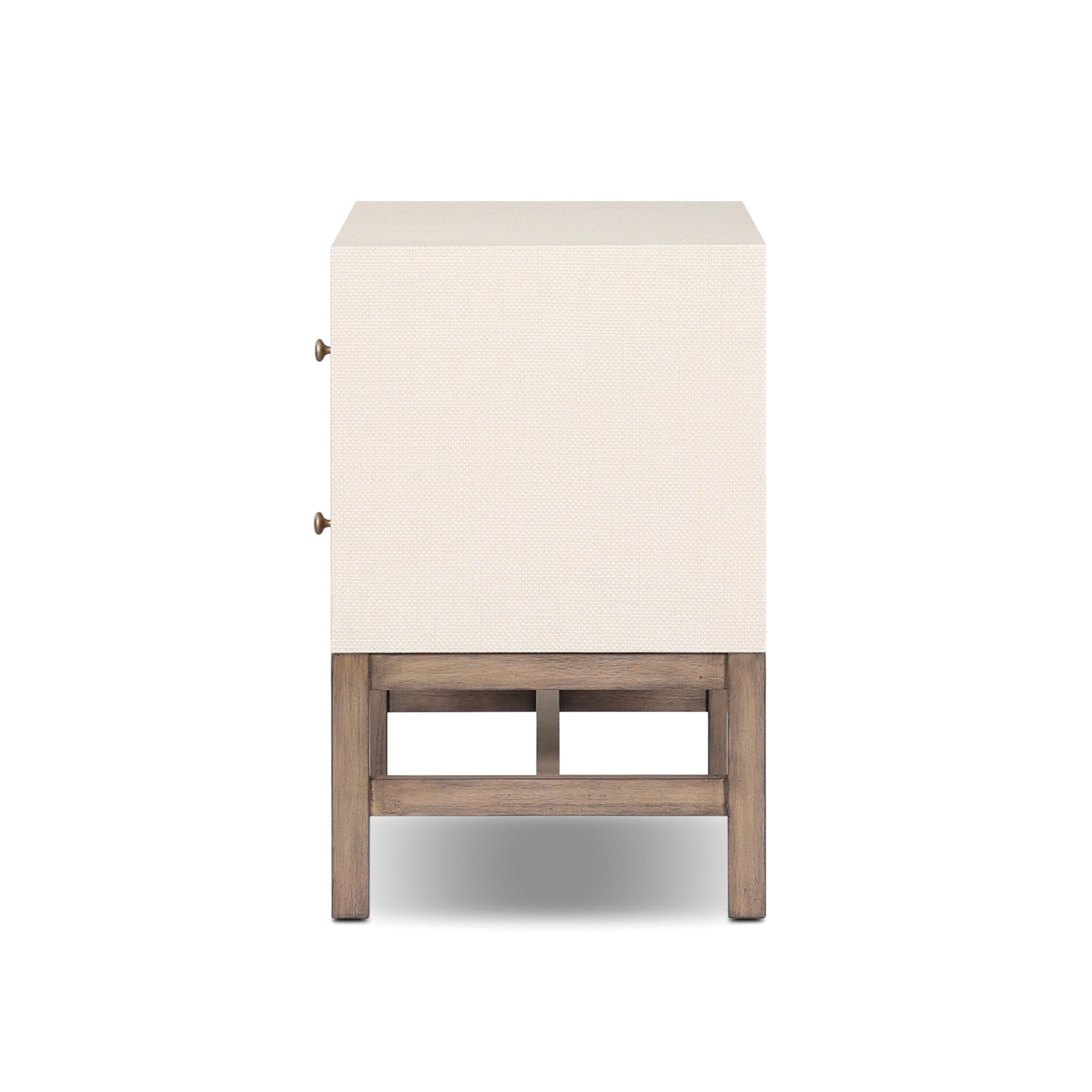 Four Hands Fiona Nightstand — Ivory Painted Raffia-Russet Mahogany-Light Antique Brass
