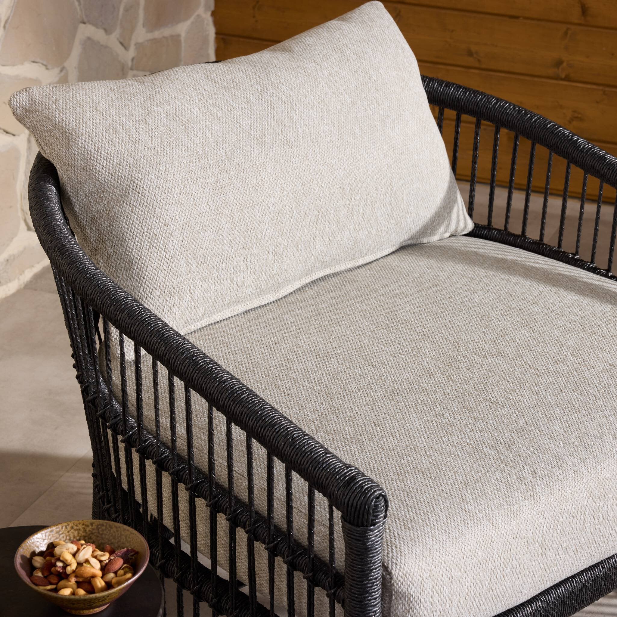 Four Hands Montecito Outdoor Chair — Faux Black Hyacinth-Concha Fog