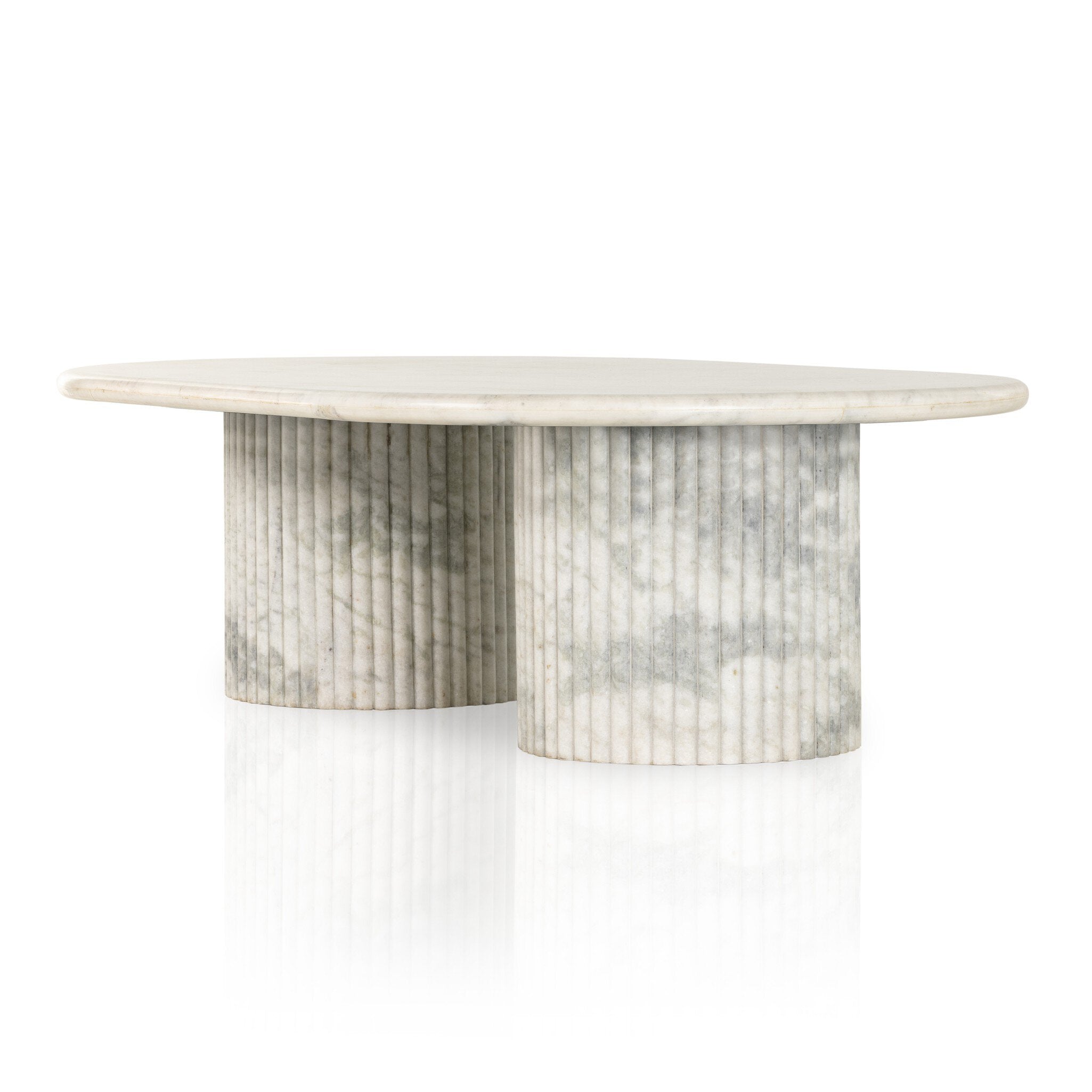 Four Hands Oranda Coffee Table — Polished White Marble w/ Sealant-White Scalloped Marble