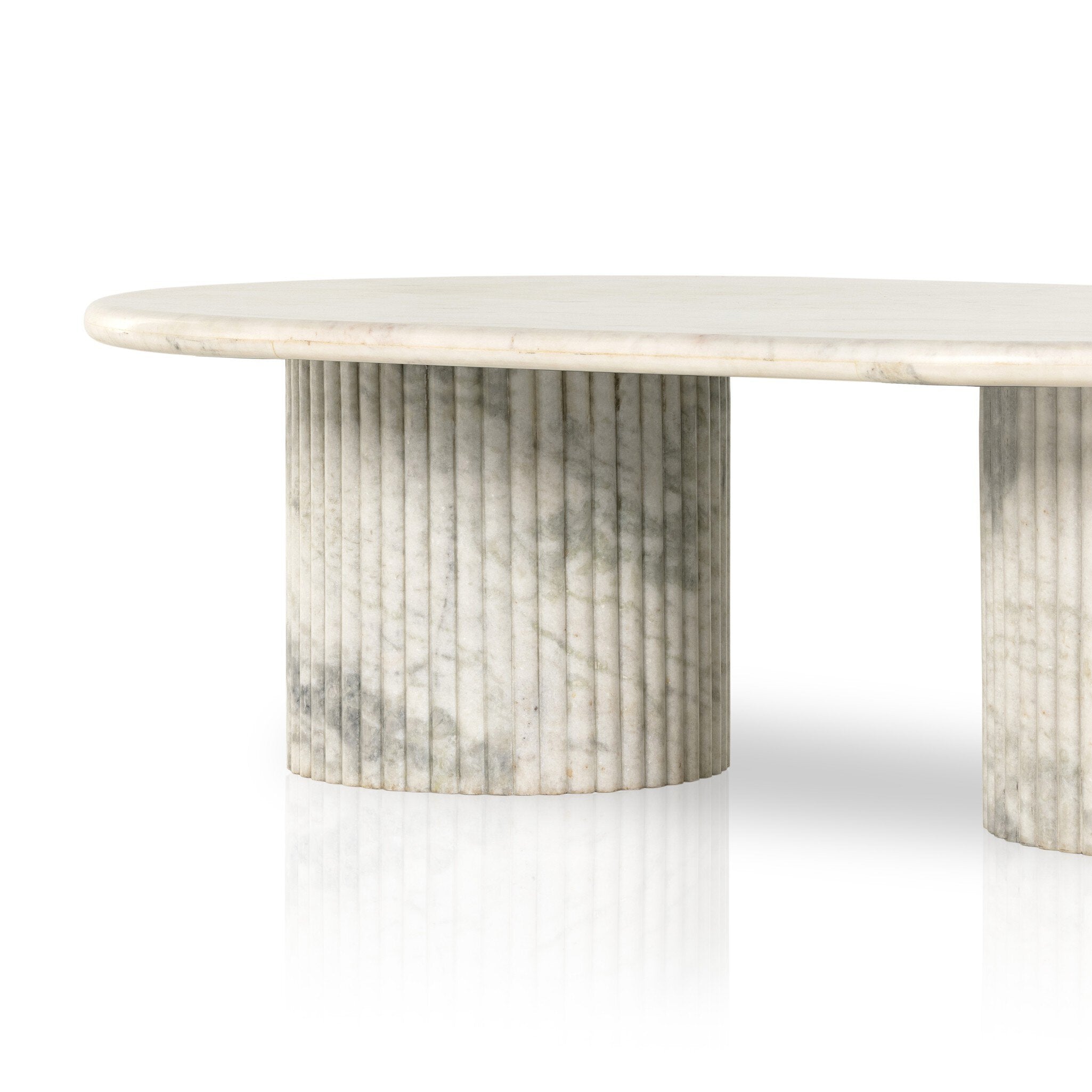 Four Hands Oranda Coffee Table — Polished White Marble w/ Sealant-White Scalloped Marble