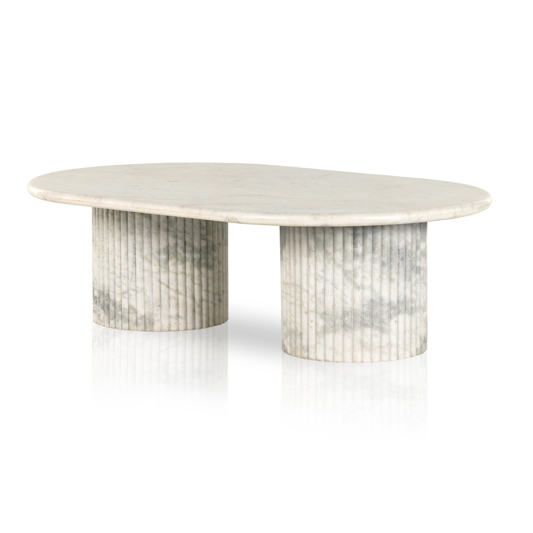 Four Hands Oranda Coffee Table — Polished White Marble w/ Sealant-White Scalloped Marble