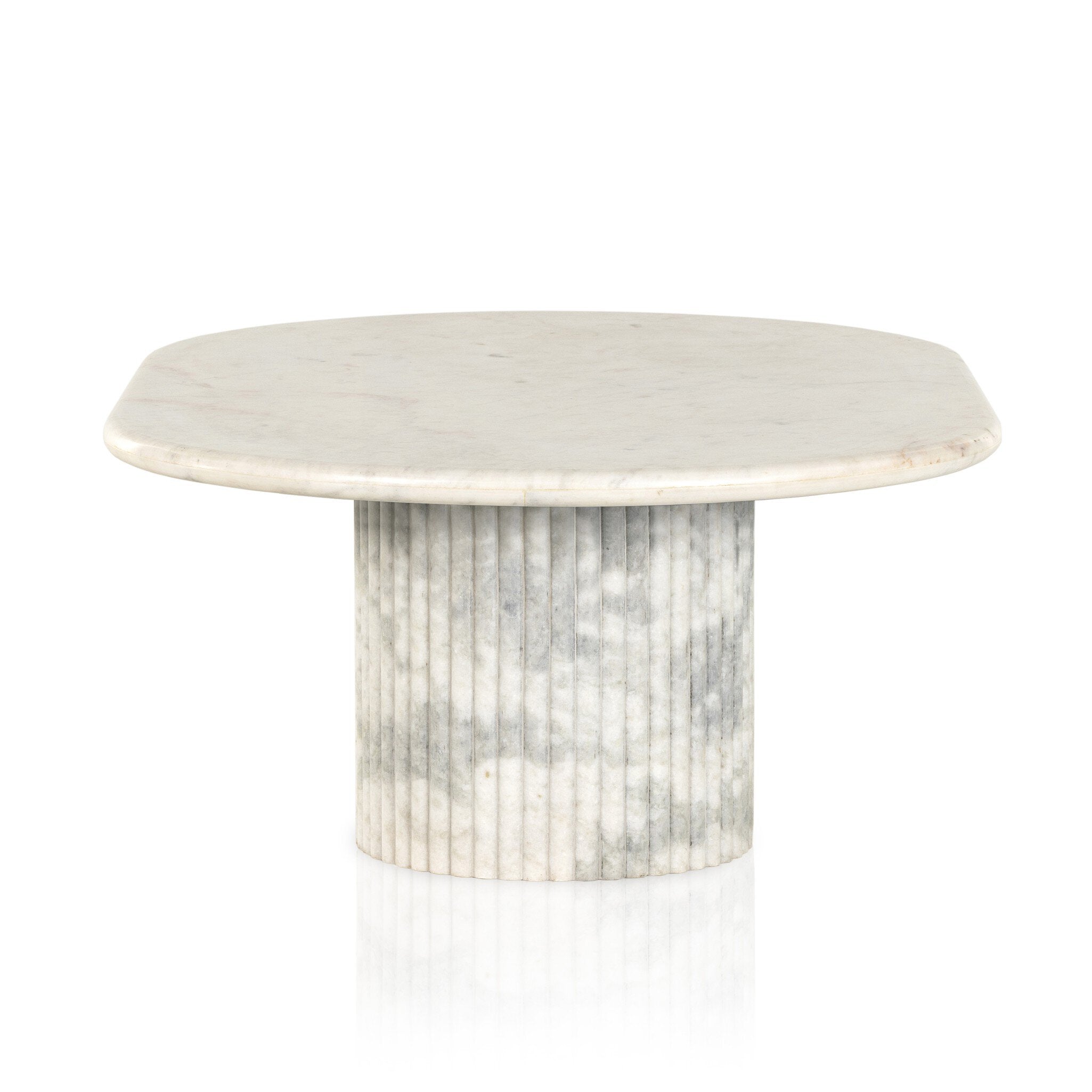 Four Hands Oranda Coffee Table — Polished White Marble w/ Sealant-White Scalloped Marble