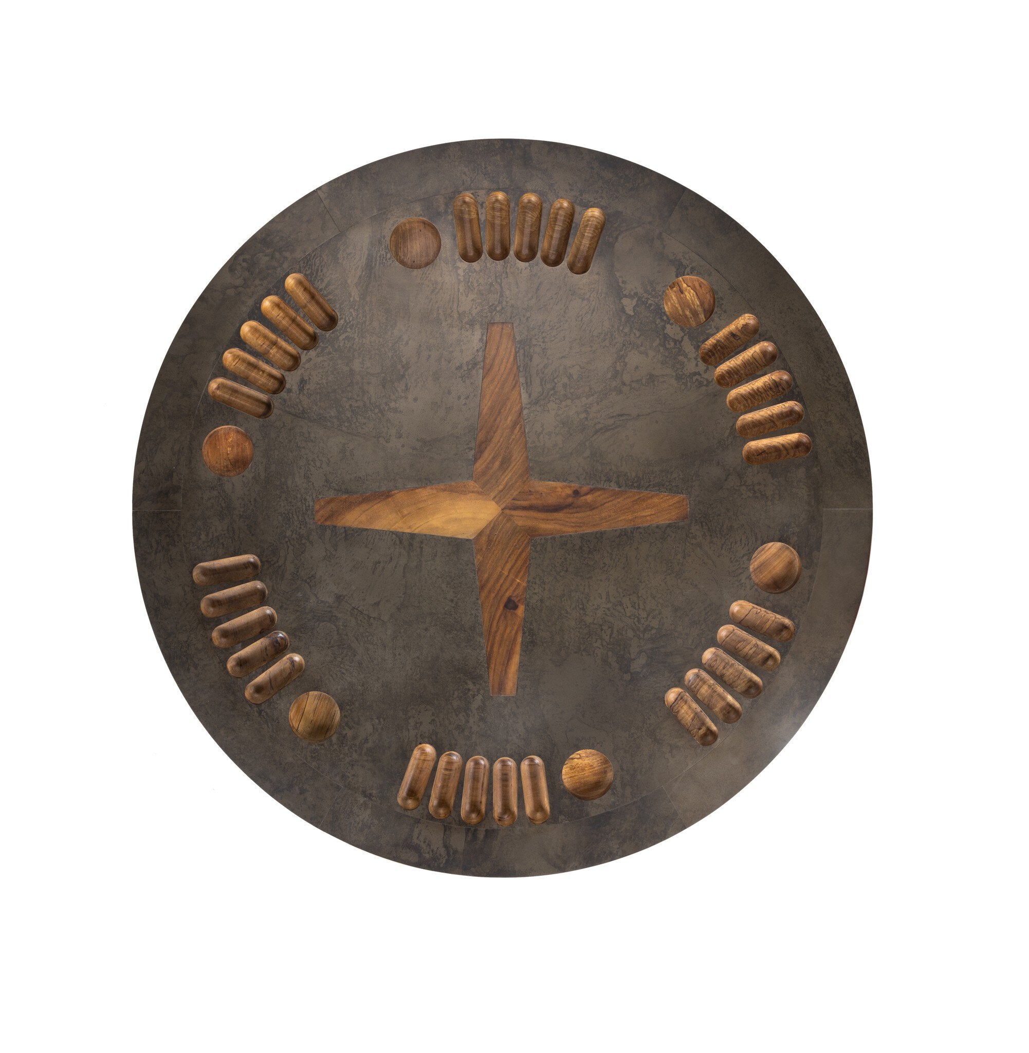 Four Hands Poker Table — Natural Brown Guanacaste-Aged Metal