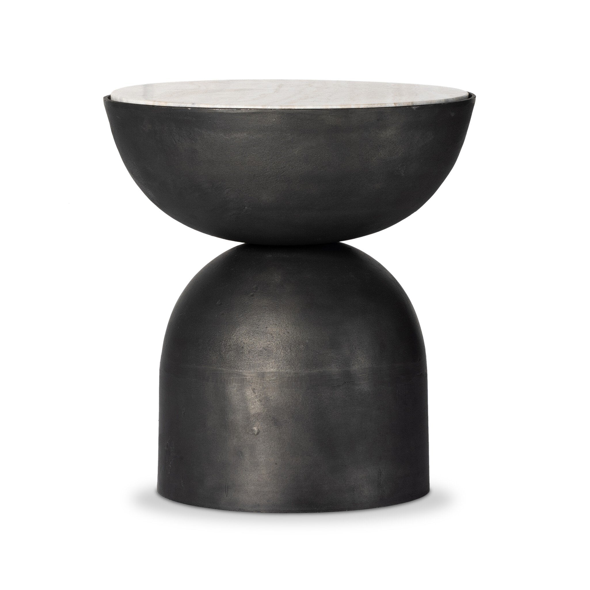 Four Hands Corbett End Table — Creamy Taupe Marble-Hammered Grey