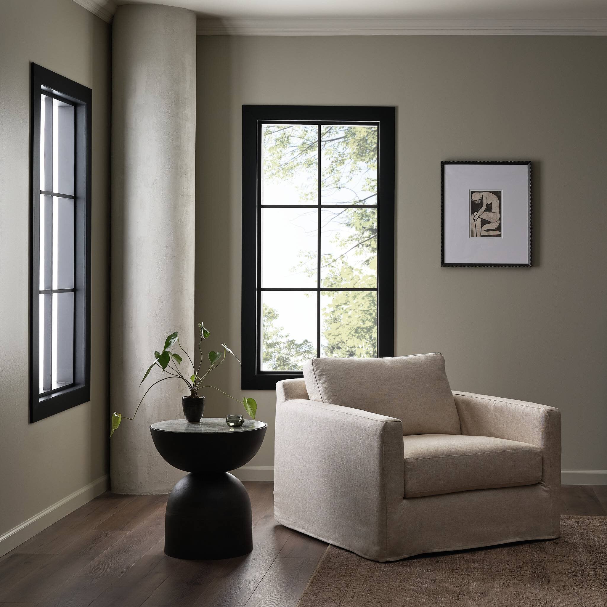 Four Hands Corbett End Table — River Grey Marble-Hammered Grey