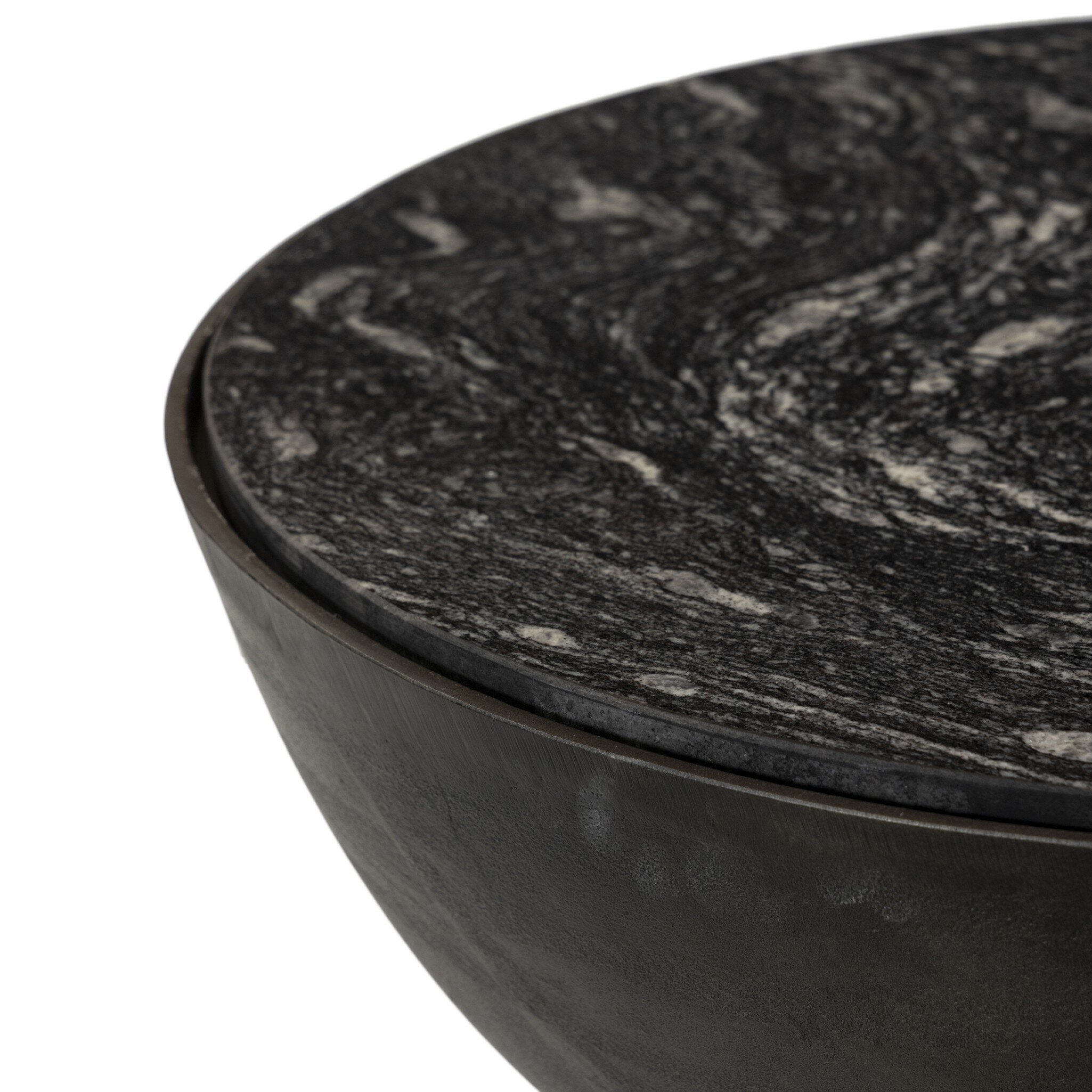 Four Hands Corbett End Table — Polished Black Marble-Hammered Grey