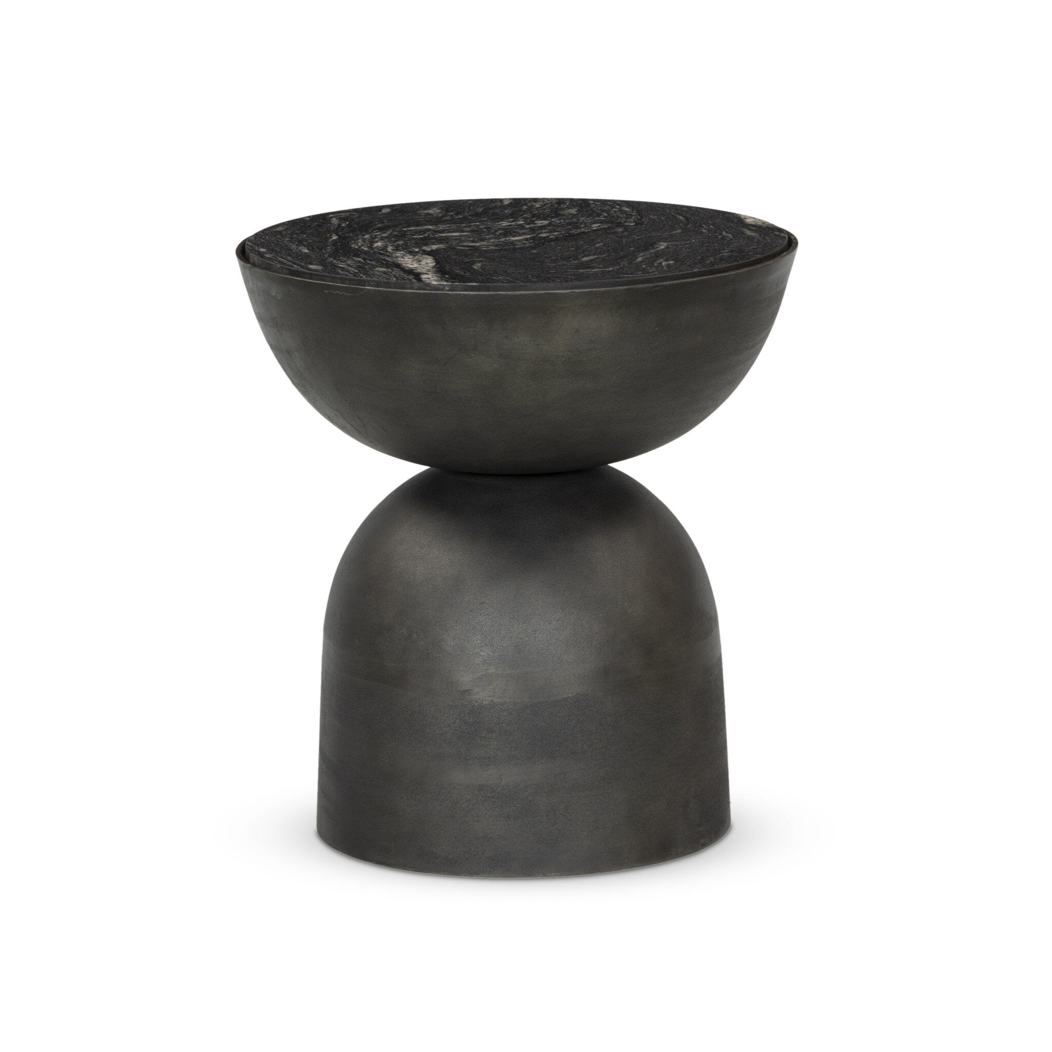 Four Hands Corbett End Table — Polished Black Marble-Hammered Grey