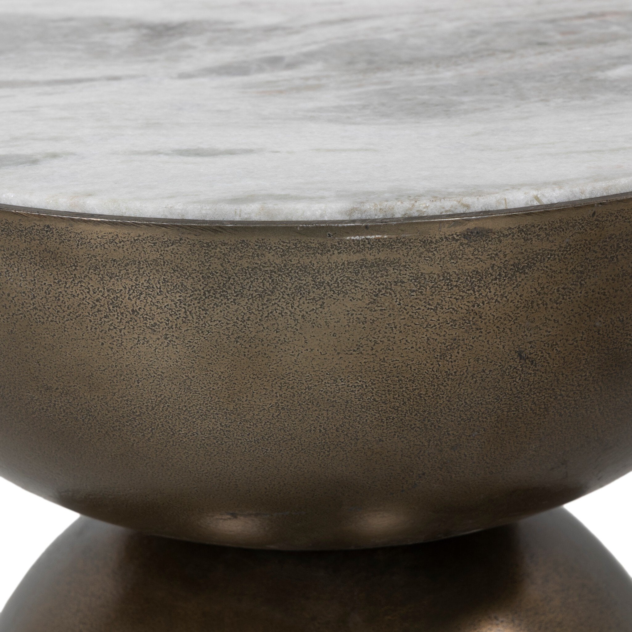 Four Hands Corbett End Table — Creamy Taupe Marble-Aged Bronze