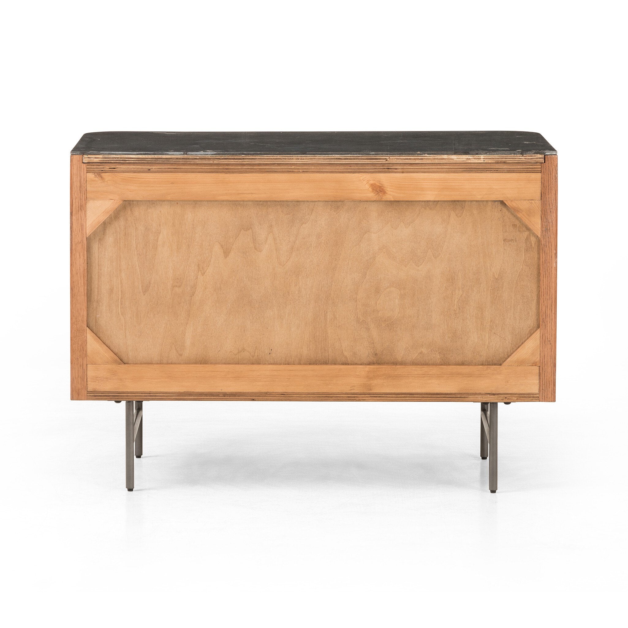 Four Hands Fletcher Large Nightstand — Terra Brown Oak-Bluestone-Brushed Gunmetal