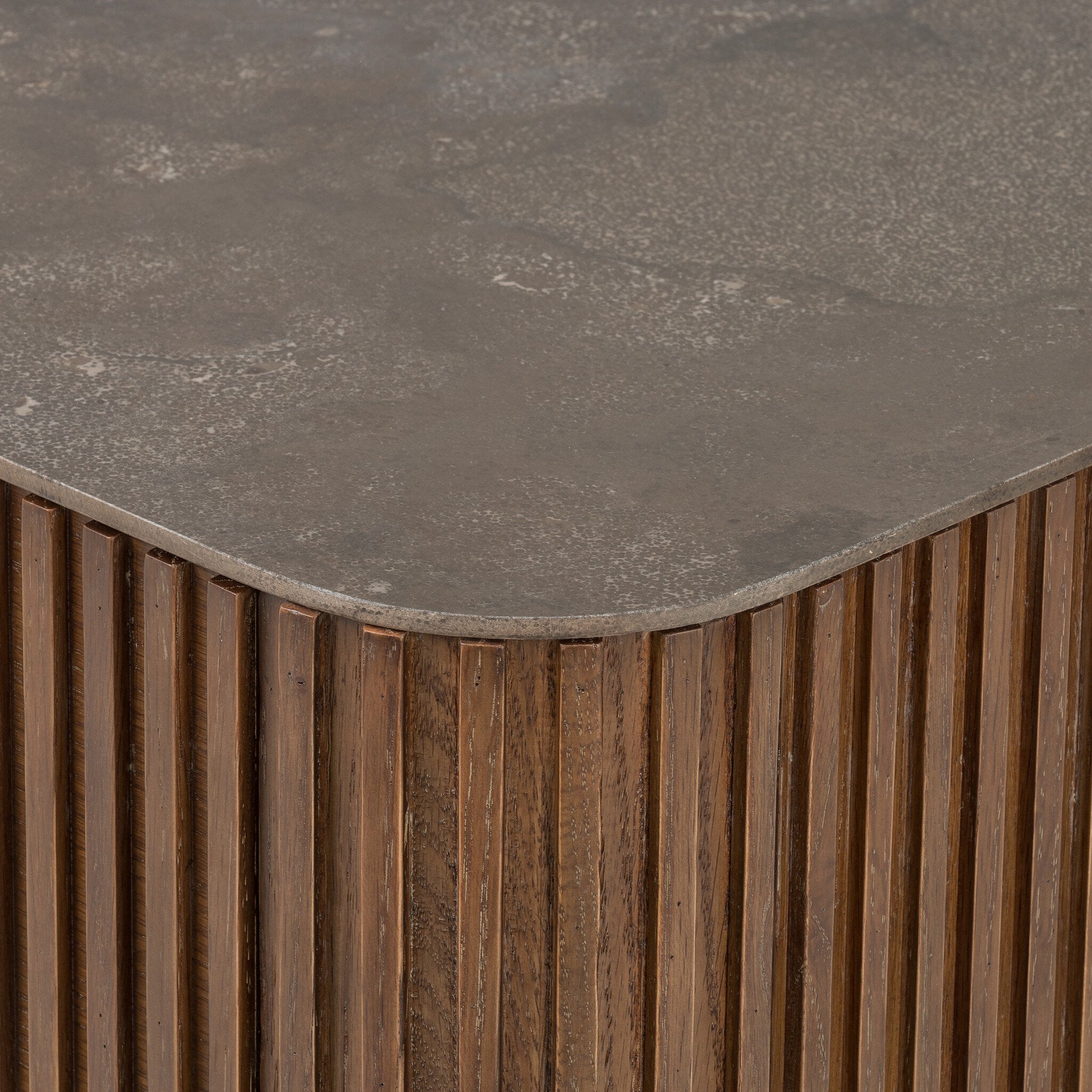 Four Hands Fletcher Large Nightstand — Terra Brown Oak-Bluestone-Brushed Gunmetal