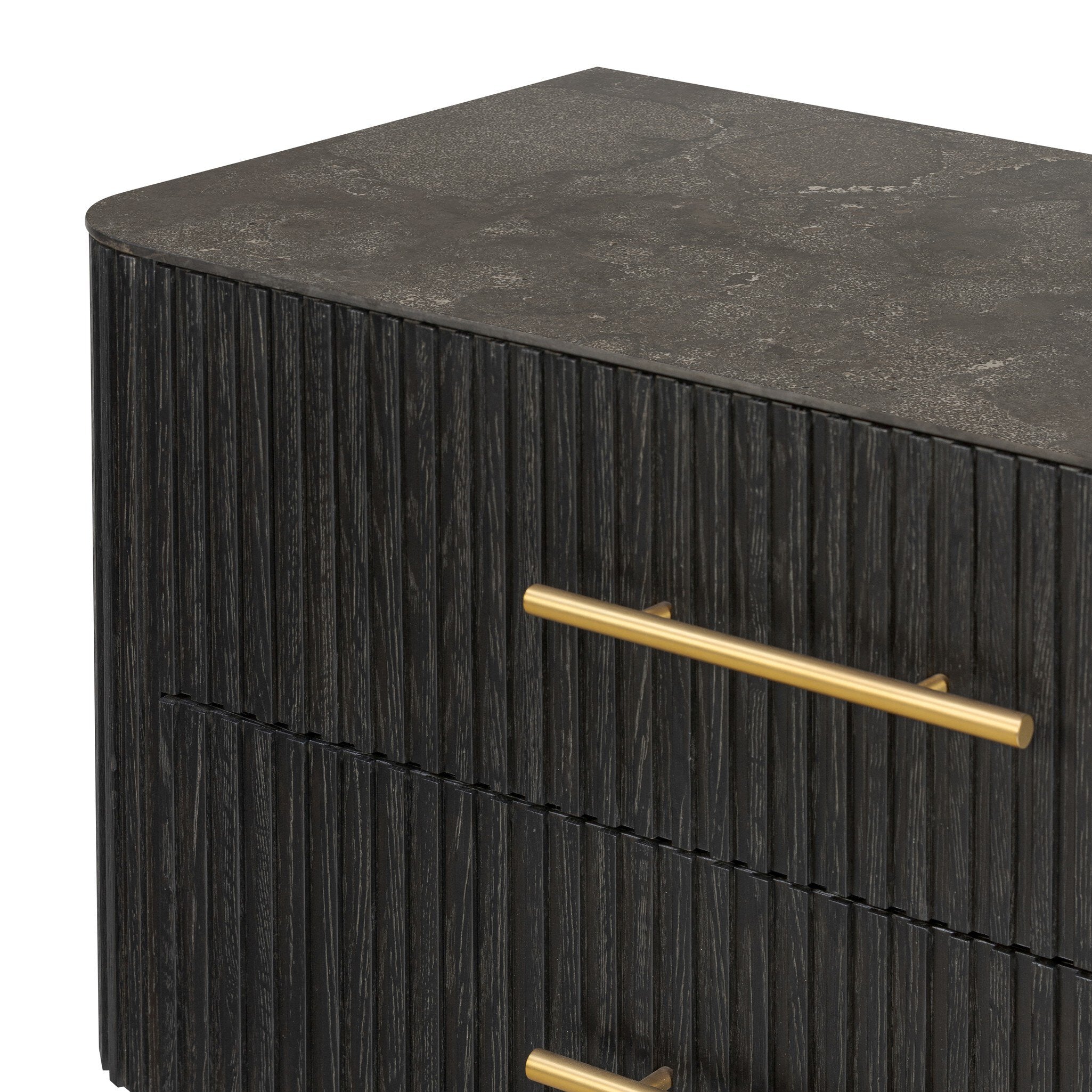 Four Hands Fletcher Large Nightstand — Bluestone-Distressed Black-Brushed Gunmetal