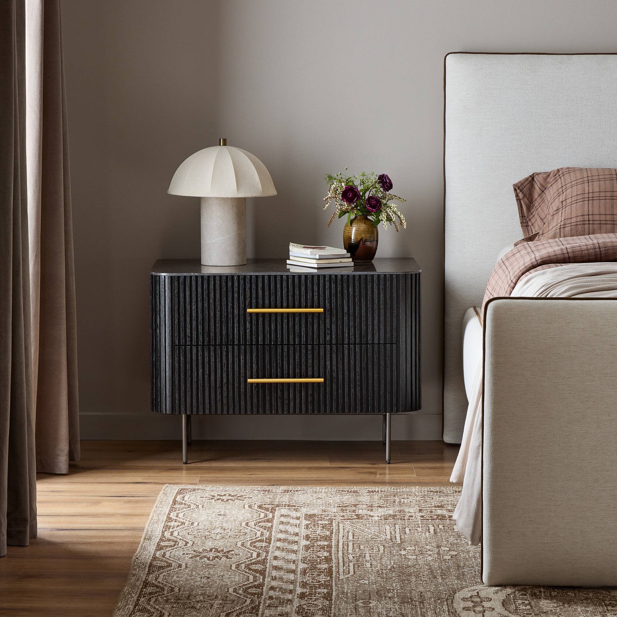 Four Hands Fletcher Large Nightstand — Bluestone-Distressed Black-Brushed Gunmetal