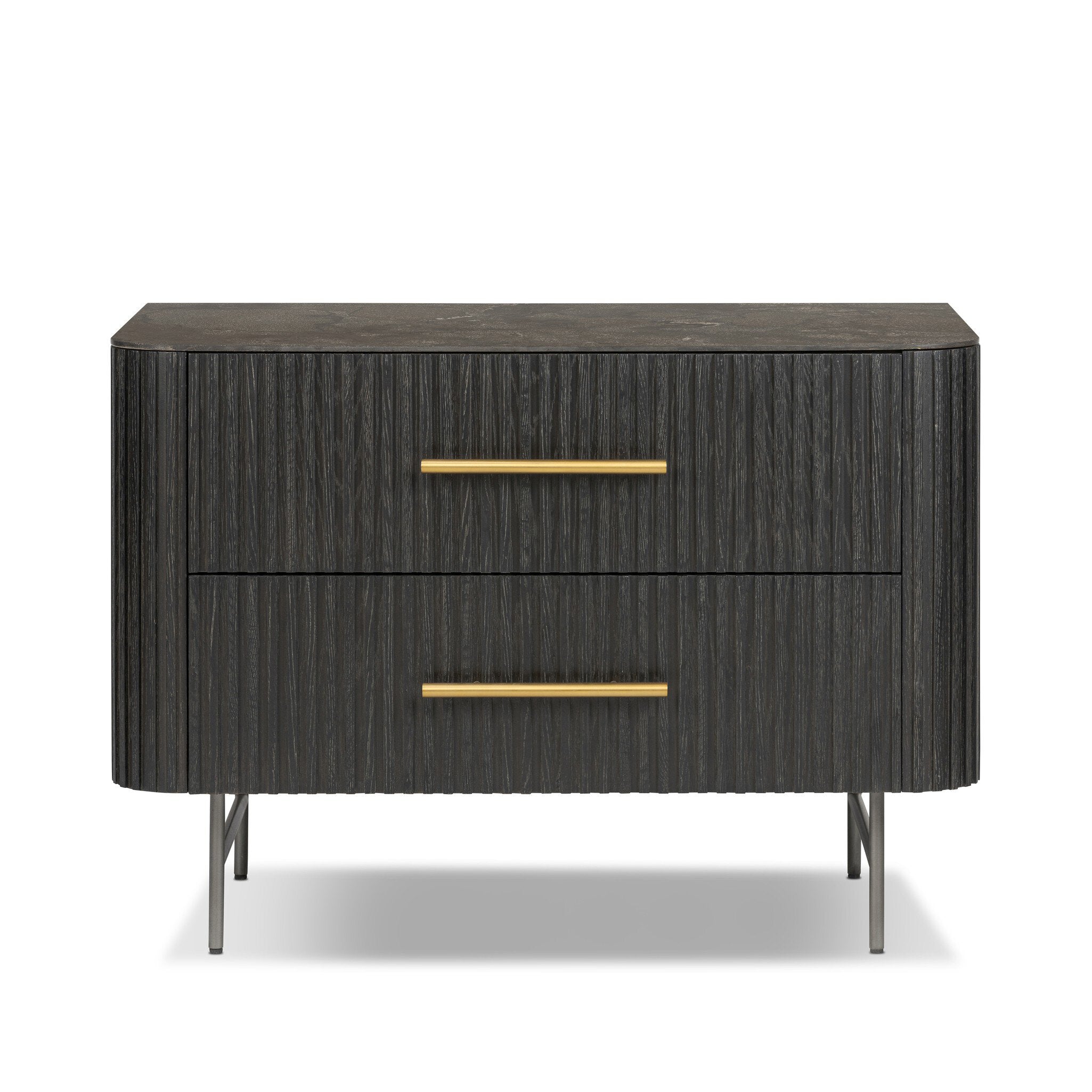 Four Hands Fletcher Large Nightstand — Bluestone-Distressed Black-Brushed Gunmetal