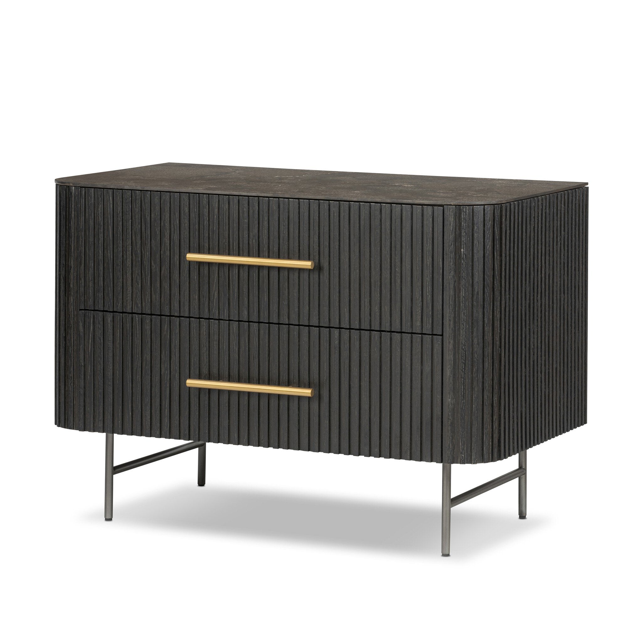 Four Hands Fletcher Large Nightstand — Bluestone-Distressed Black-Brushed Gunmetal