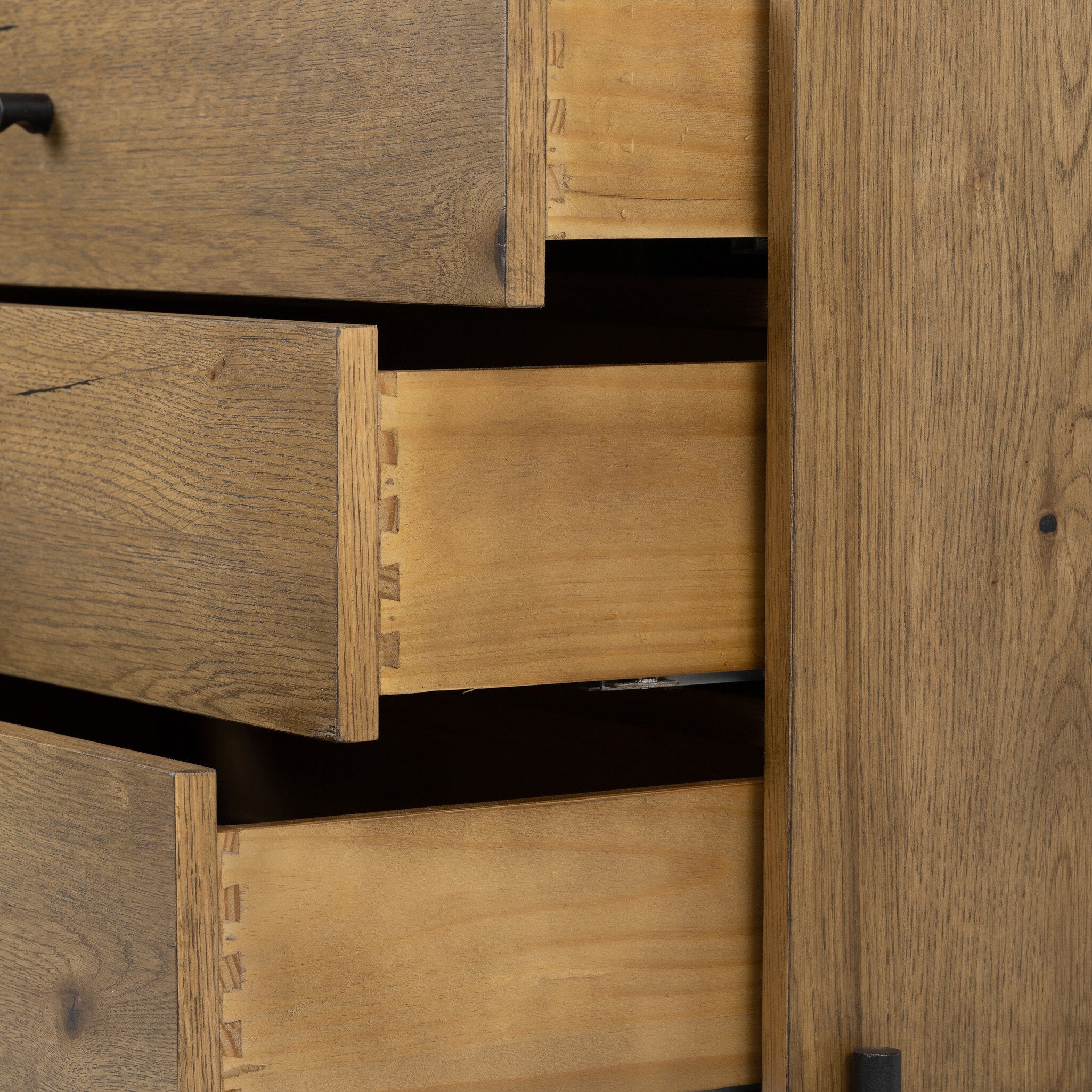 Four Hands Eaton Large Nightstand — Amber Oak Resin-Dark Gunmetal