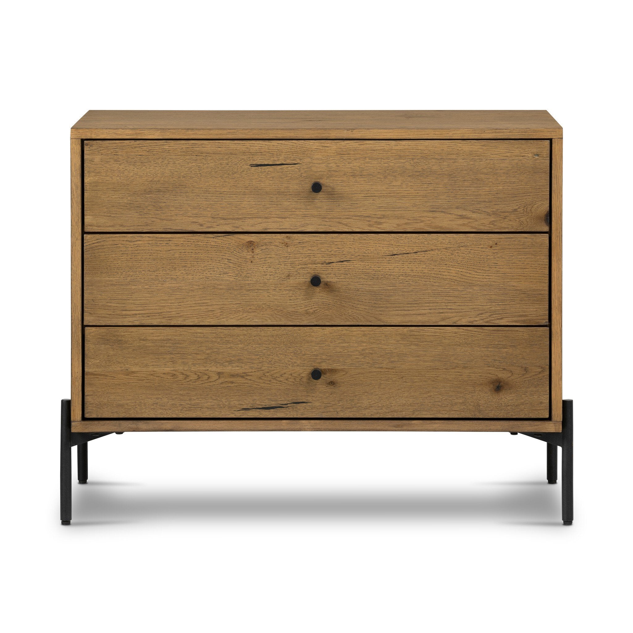 Four Hands Eaton Large Nightstand — Amber Oak Resin-Dark Gunmetal