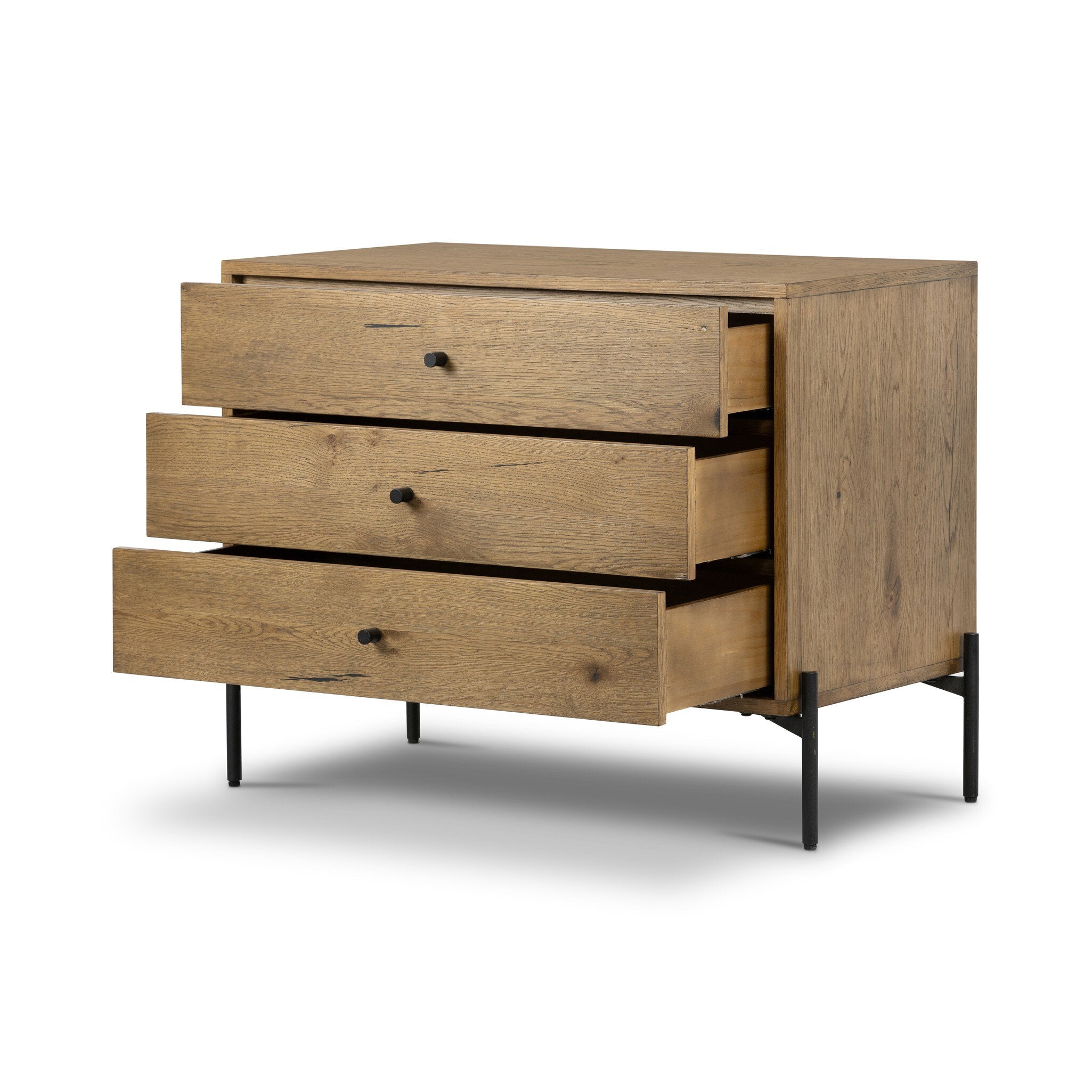 Four Hands Eaton Large Nightstand — Amber Oak Resin-Dark Gunmetal