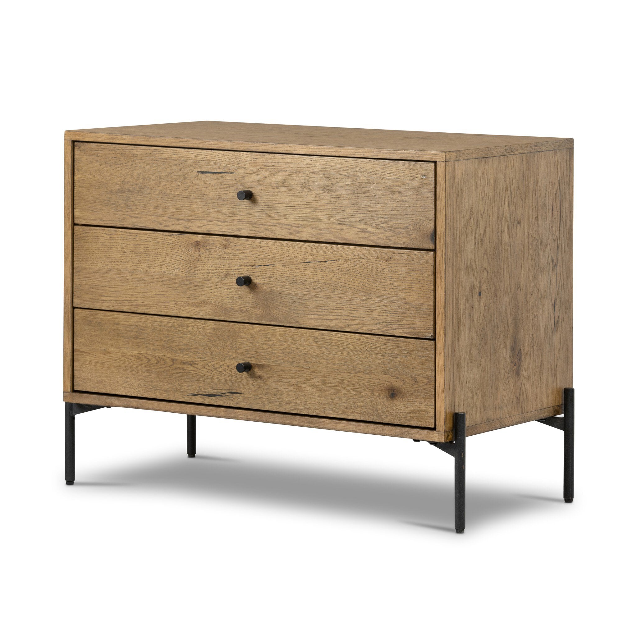 Four Hands Eaton Large Nightstand — Amber Oak Resin-Dark Gunmetal