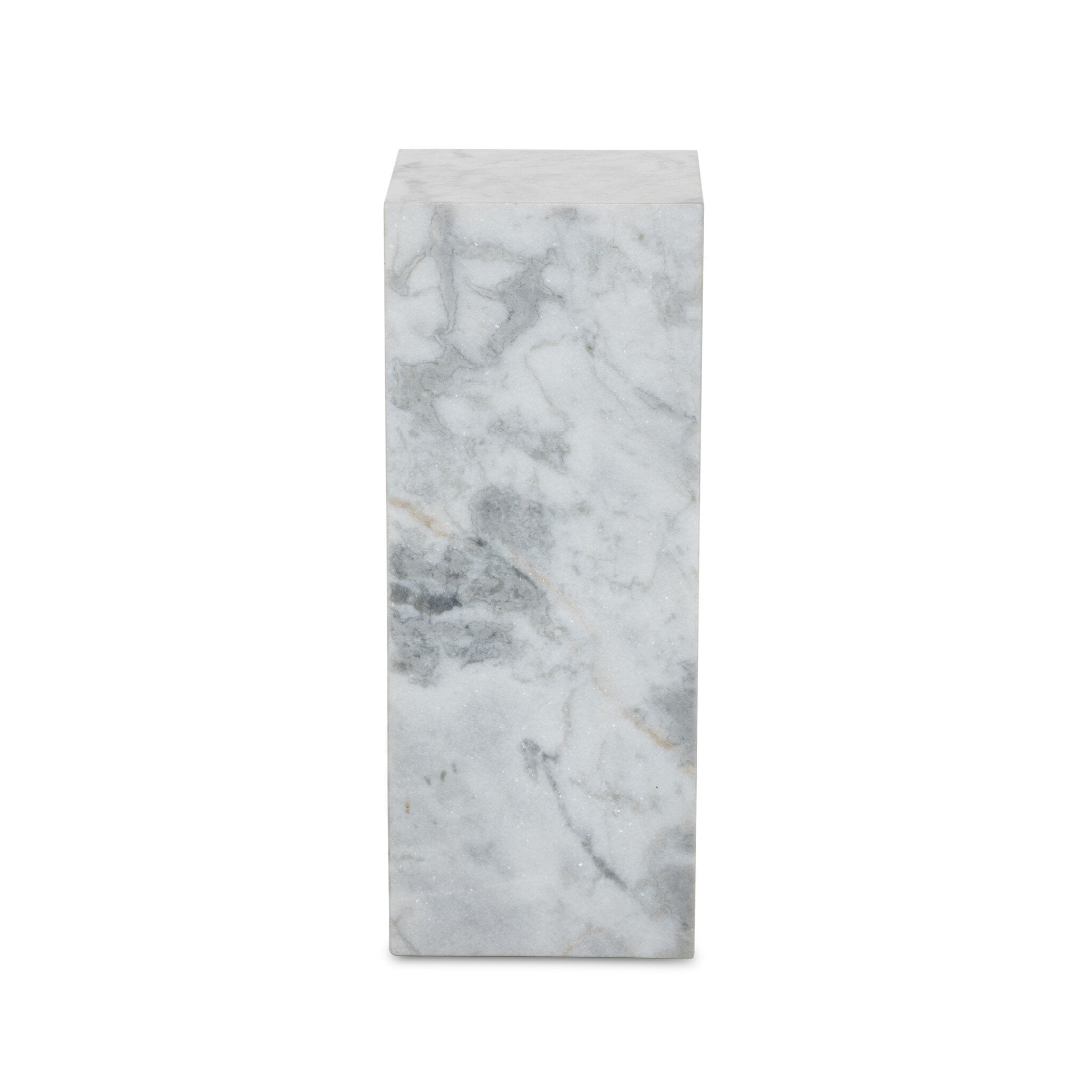 Four Hands Modern Marble Pedestal — White & Grey Speckled Marble