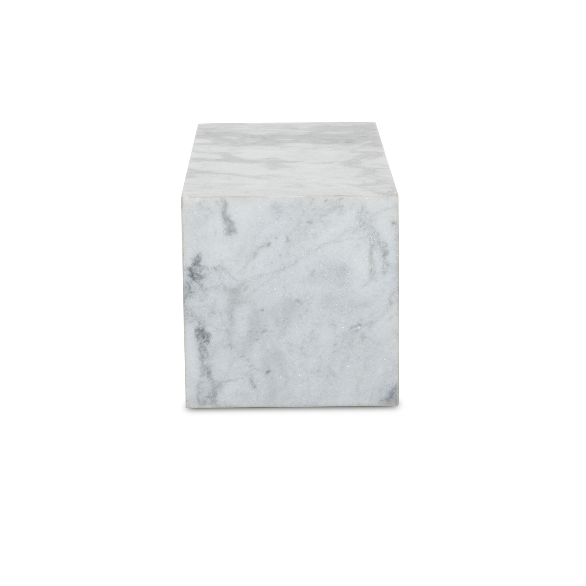 Four Hands Modern Marble Pedestal — White & Grey Speckled Marble