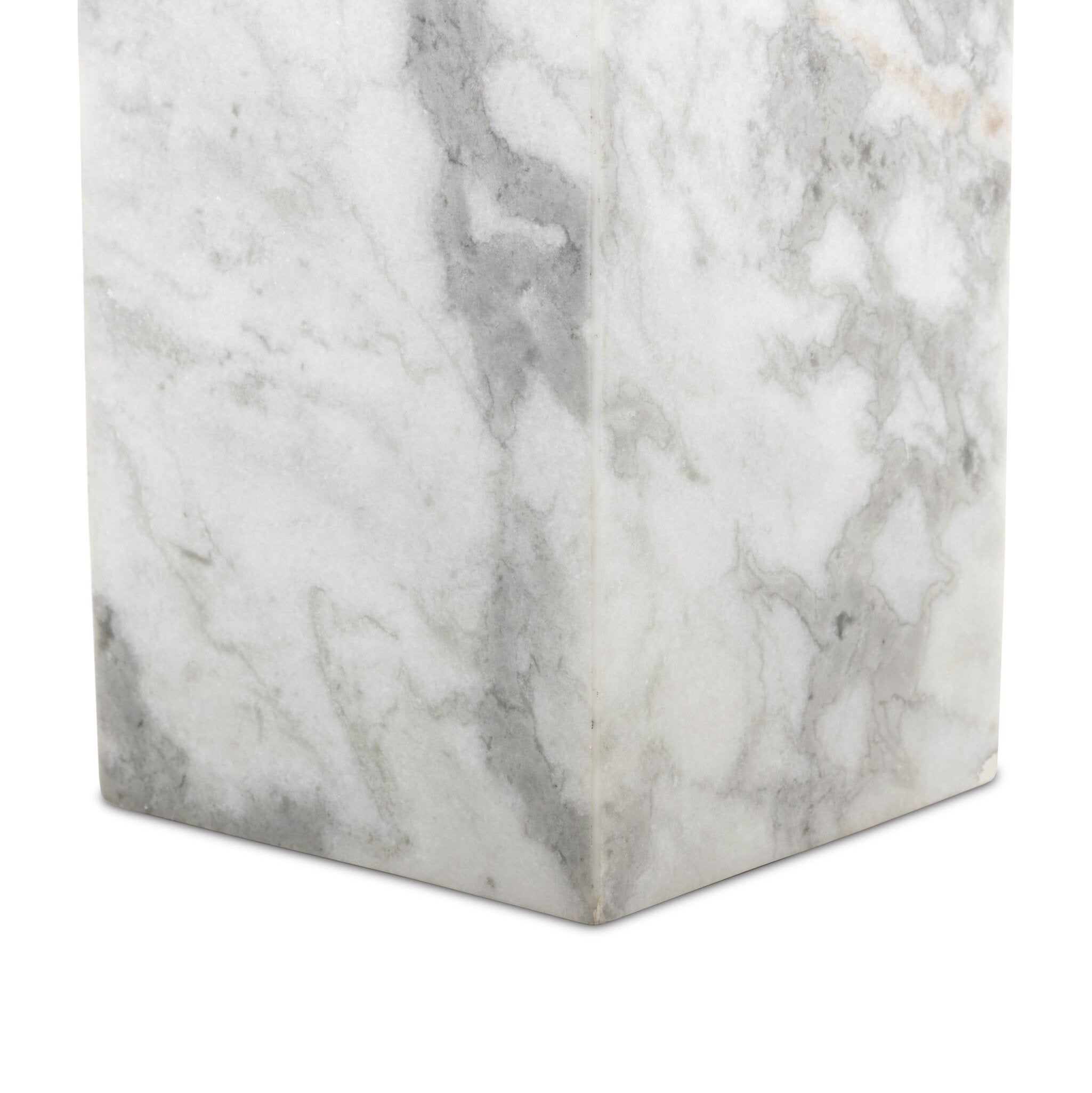 Four Hands Modern Marble Pedestal — White & Grey Speckled Marble