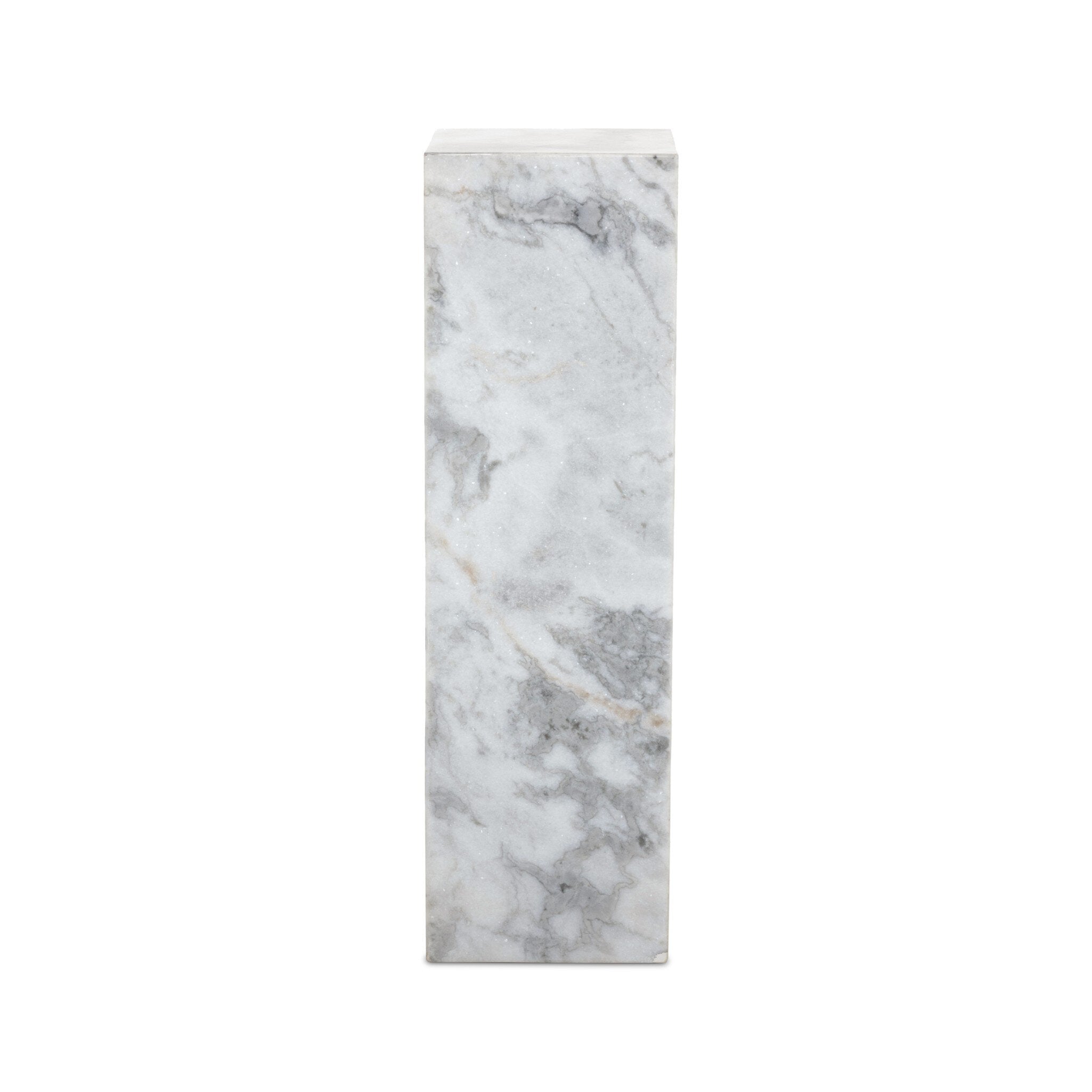 Four Hands Modern Marble Pedestal — White & Grey Speckled Marble