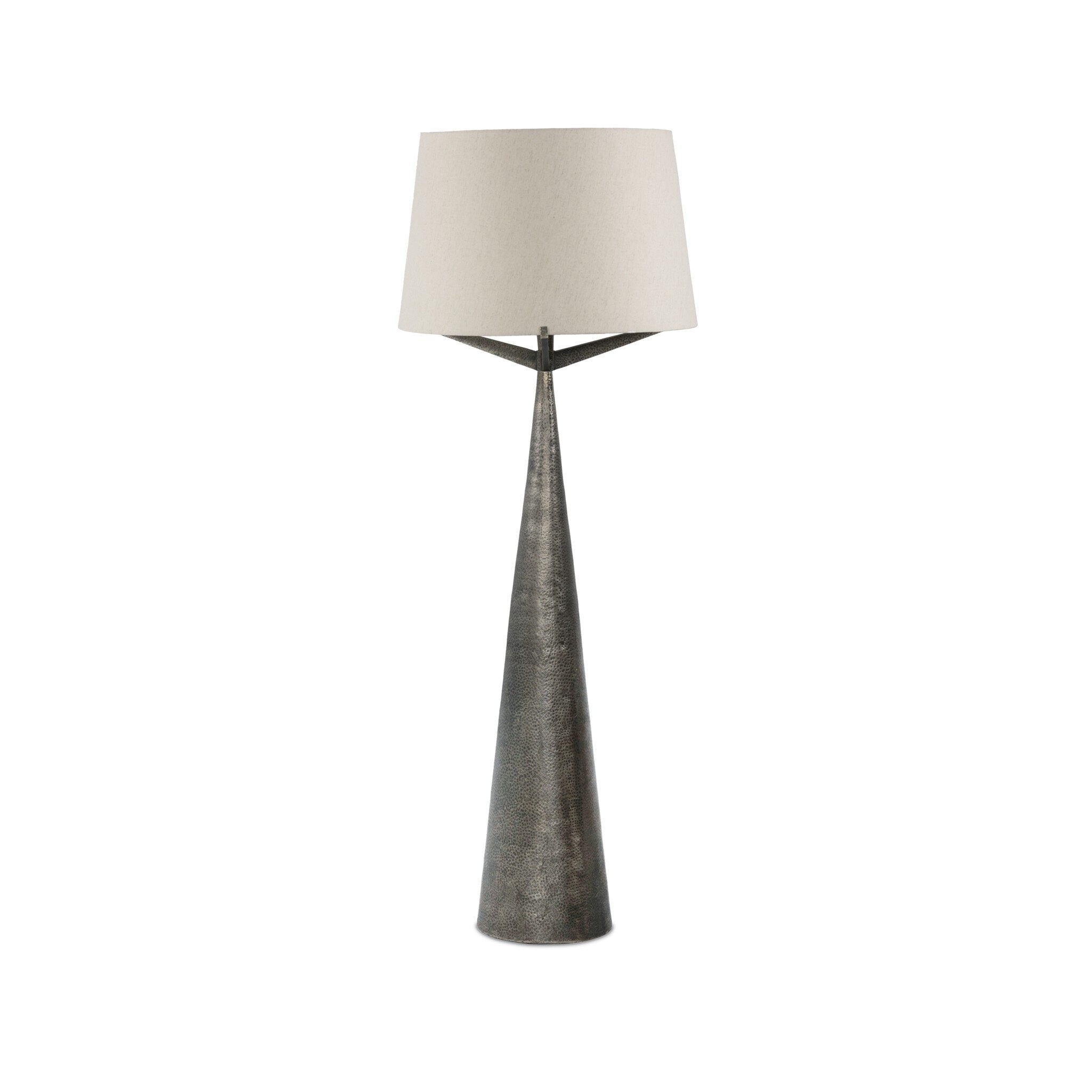 Four Hands Ziggy Floor Lamp — Hammered Smoked Nickel-Light Beige-Black Cord