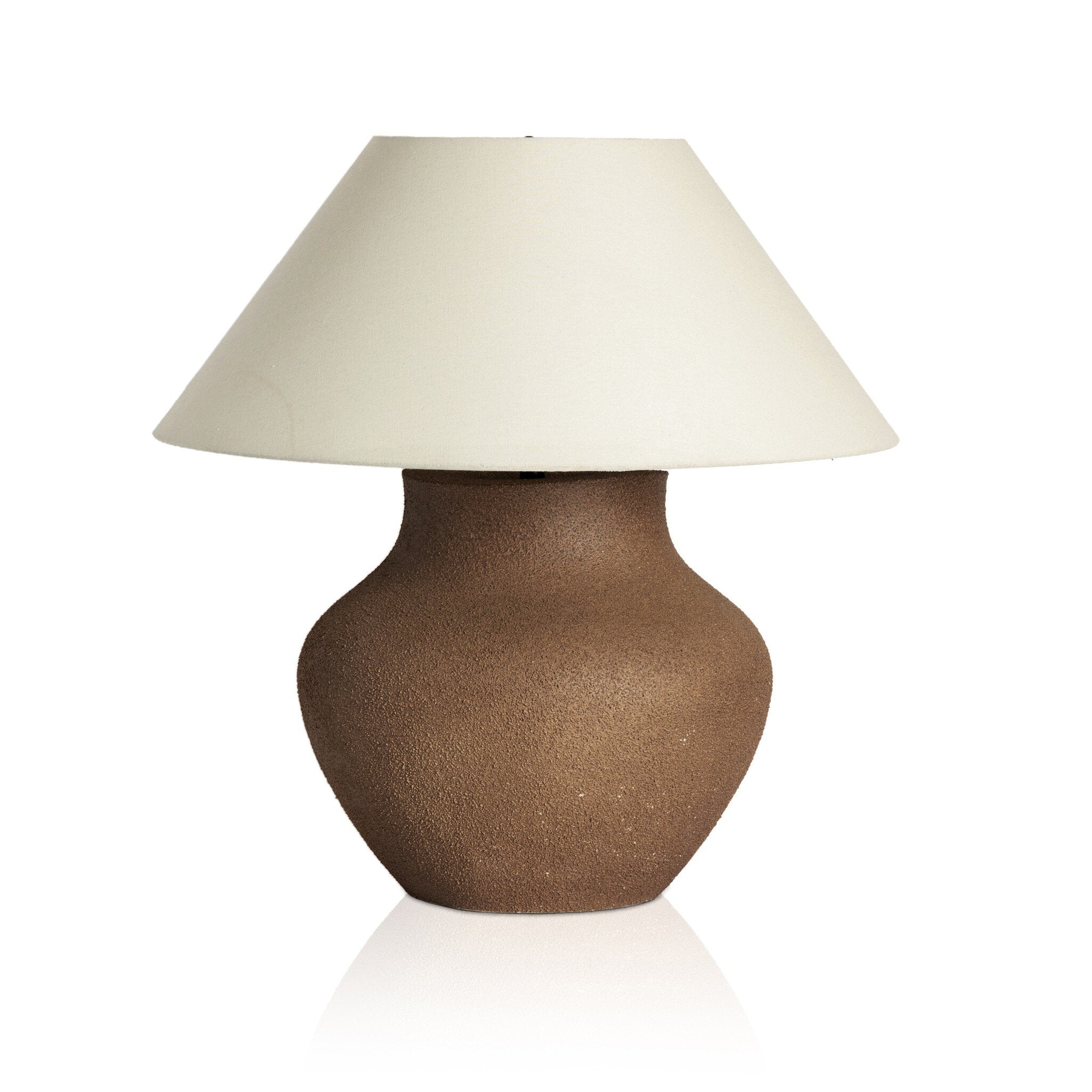 Four Hands Parma Table Lamp — Textured Dark Sand Porcelain-Ivory Linen