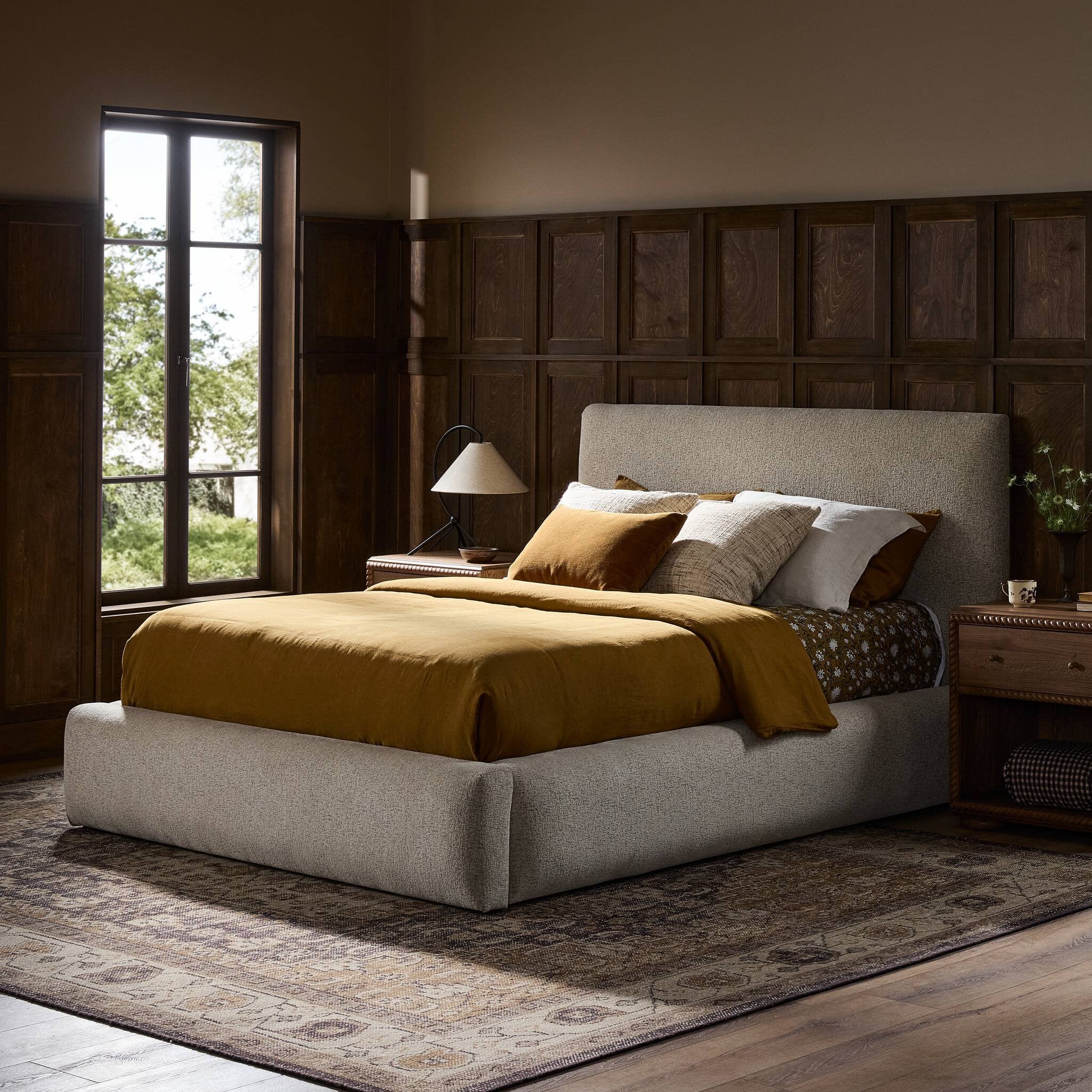 Four Hands Quincy Bed — Plushtone Linen-Black-Queen