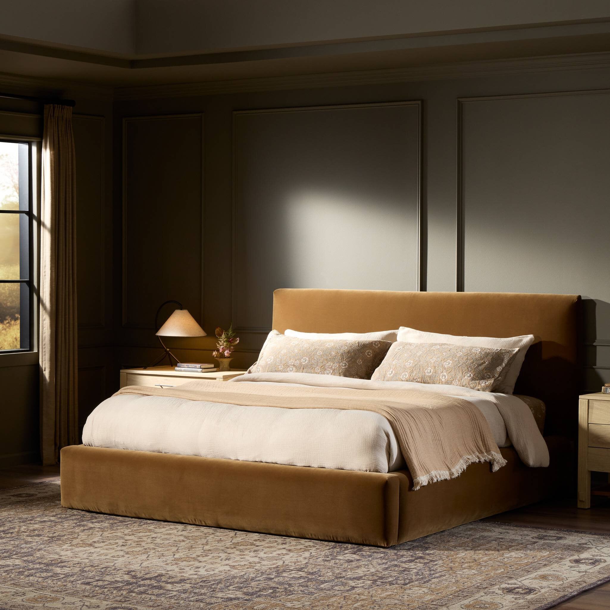 Four Hands Quincy Bed — Surrey Ochre-Black-King