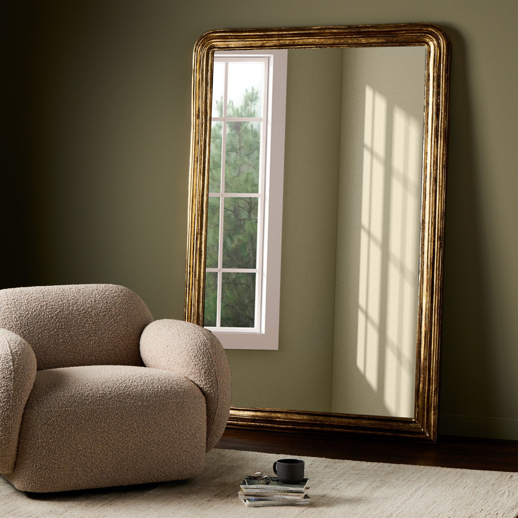 Four Hands Vintage Louis Floor Mirror — Antiqued Gold Leaf-Mirror