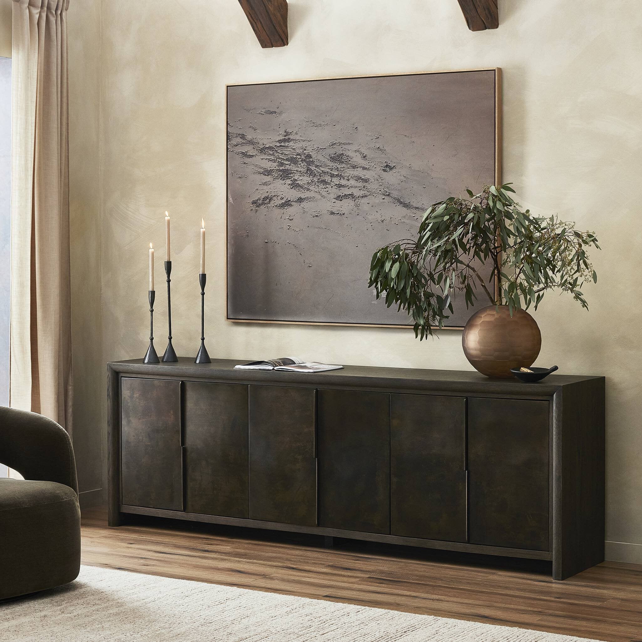 Four Hands Arlington 6 Door Sideboard — Espresso Oak-Espresso Oak Veneer-Coffee Iron