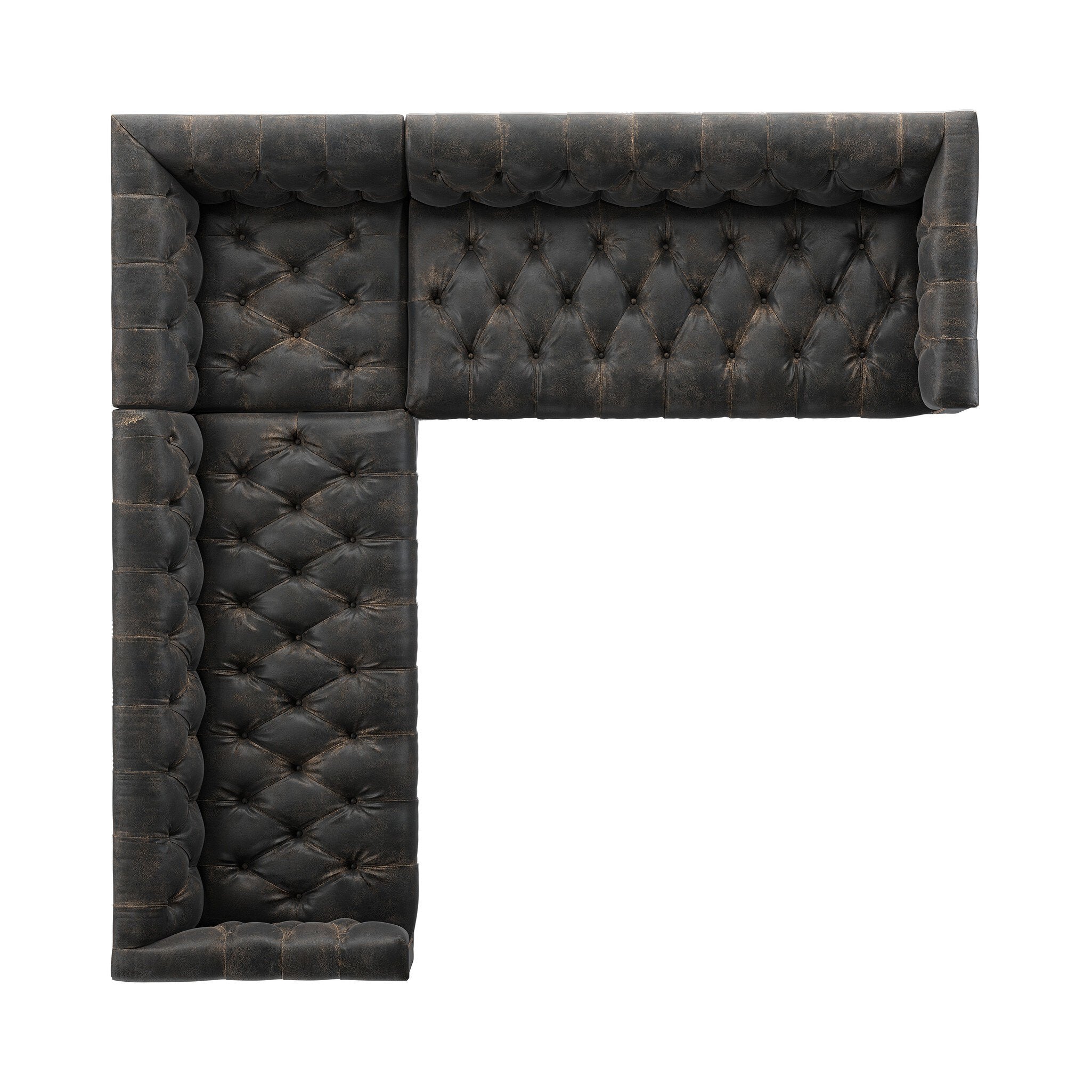 Four Hands Maxx 3-Piece Sectional — Destroyed Black-Whitewash-Aged Bronze Nailhead