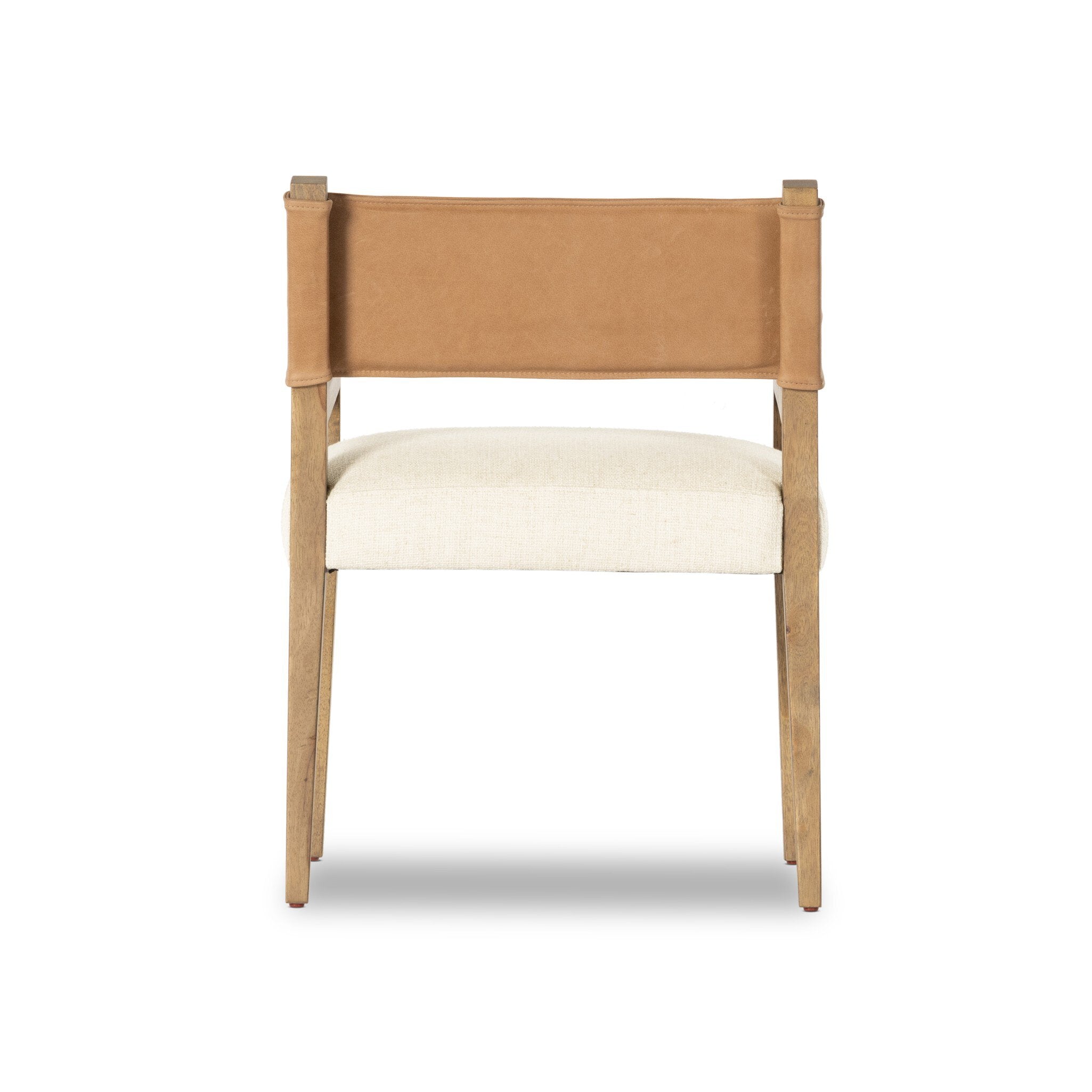 Four Hands Ferris Dining Armchair — Winchester Beige-Thames Cream-Burnished Parawood