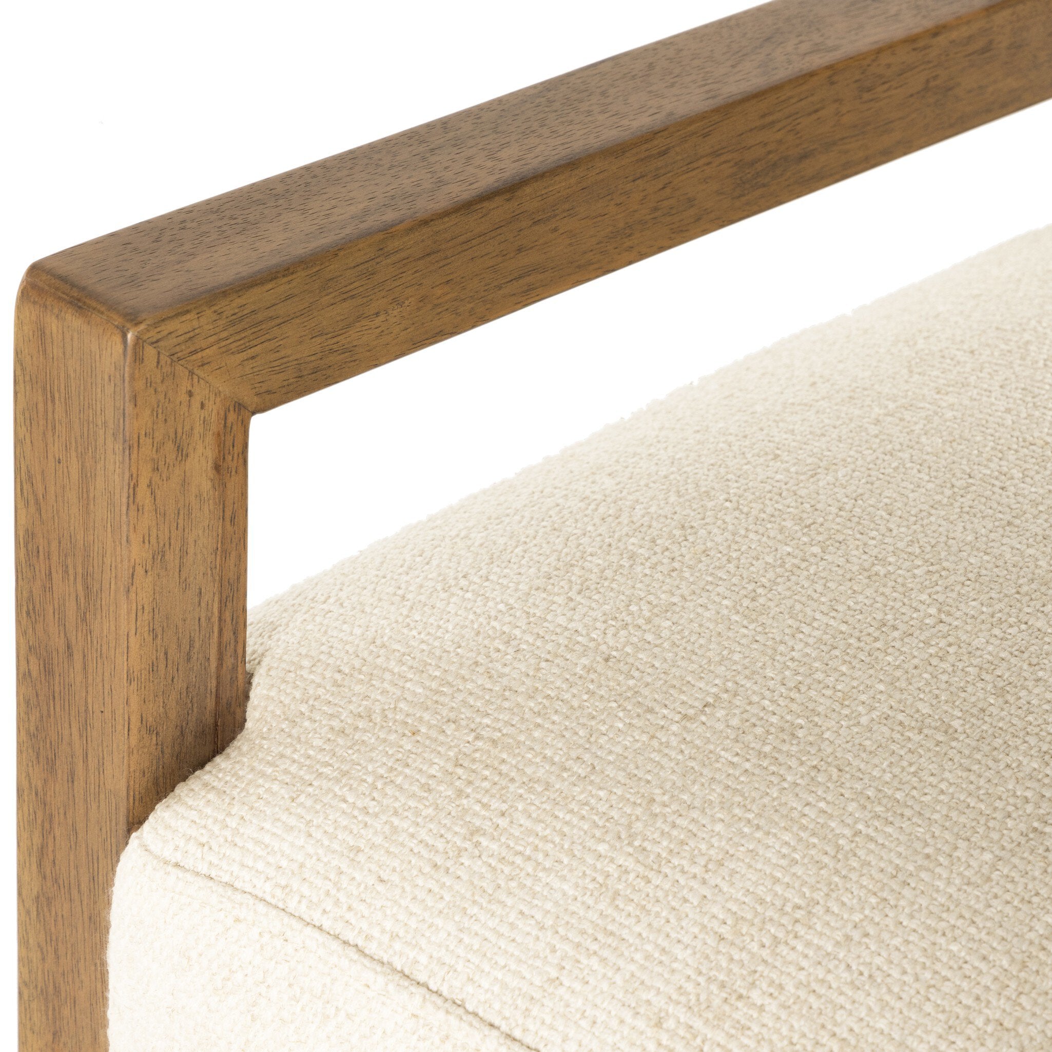 Four Hands Ferris Dining Armchair — Winchester Beige-Thames Cream-Burnished Parawood
