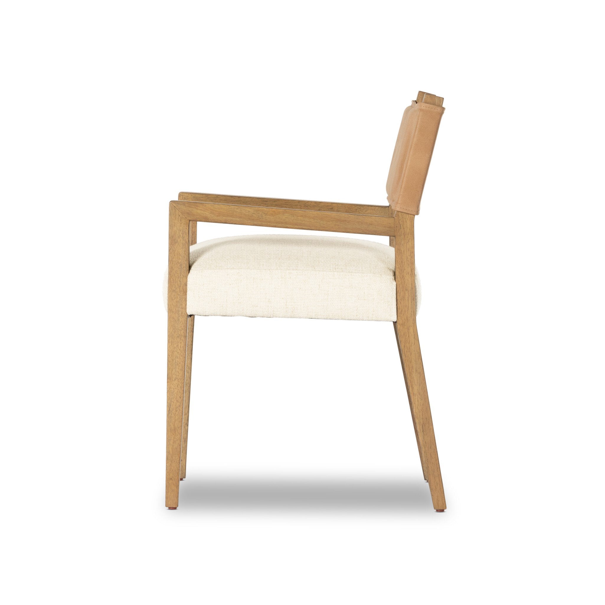 Four Hands Ferris Dining Armchair — Winchester Beige-Thames Cream-Burnished Parawood