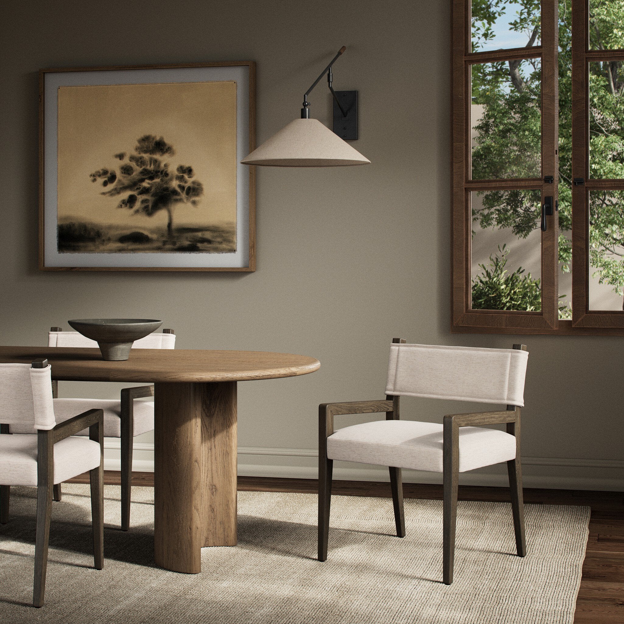 Four Hands Ferris Dining Armchair — Crypton Nomad Snow-Amber Ash