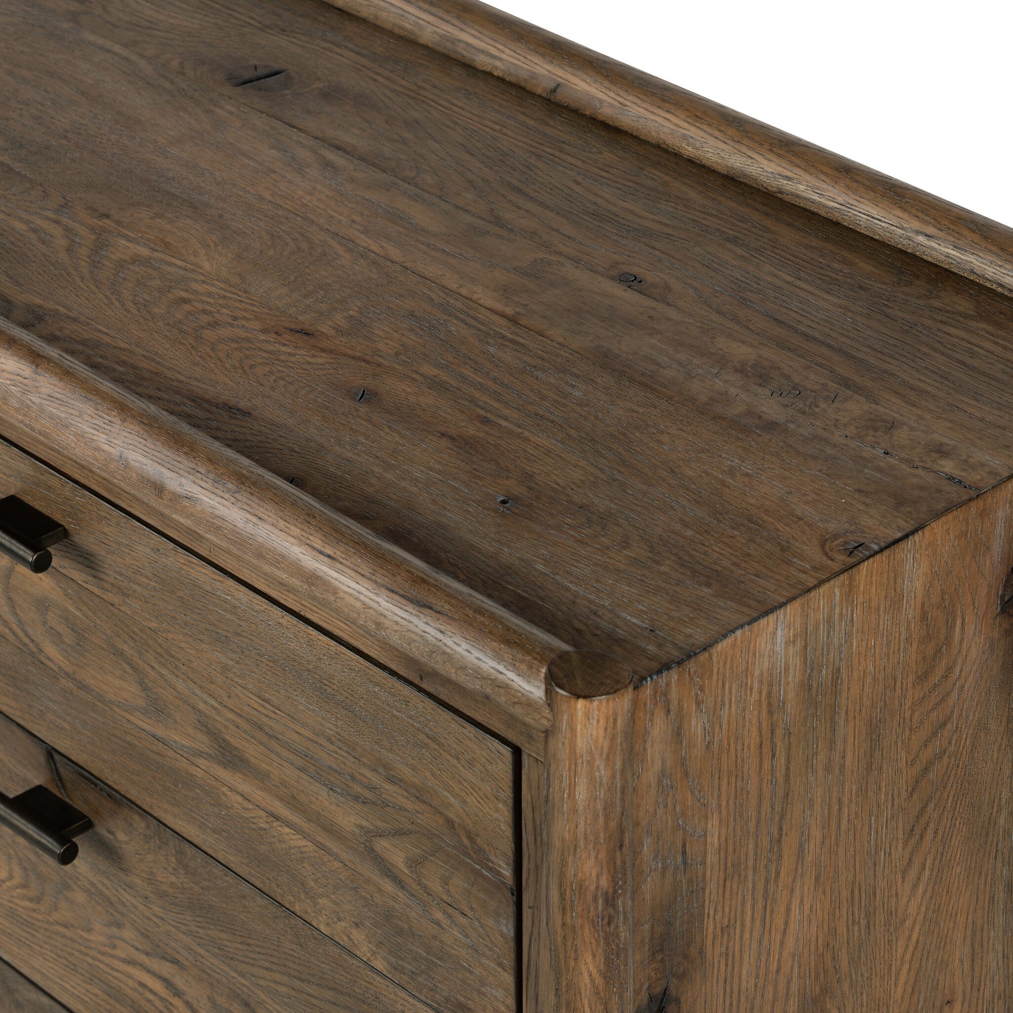 Four Hands Glenview 6 Drawer Dresser — Weathered Oak-Weathered Oak Veneer-Aged Bronze