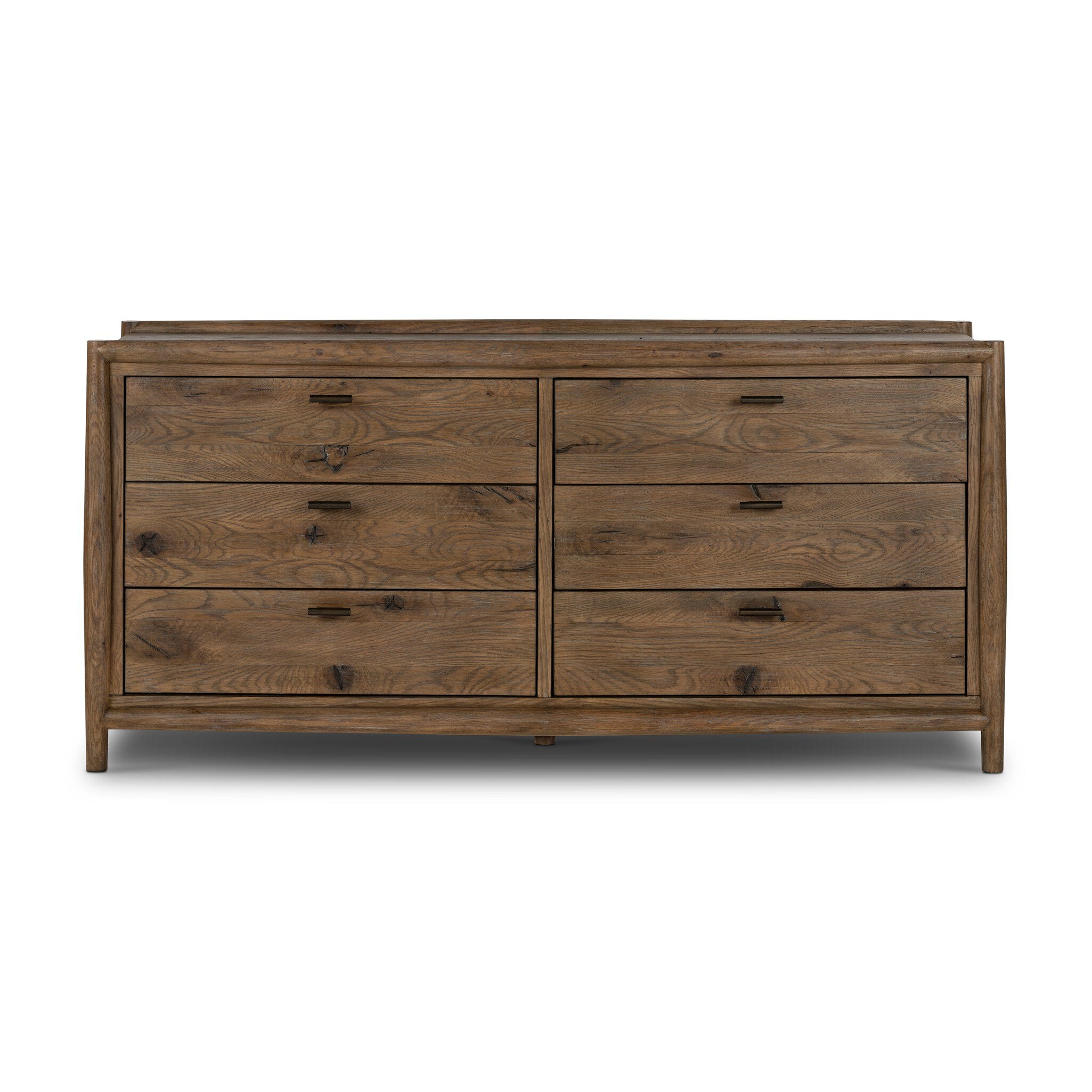 Four Hands Glenview 6 Drawer Dresser — Weathered Oak-Weathered Oak Veneer-Aged Bronze
