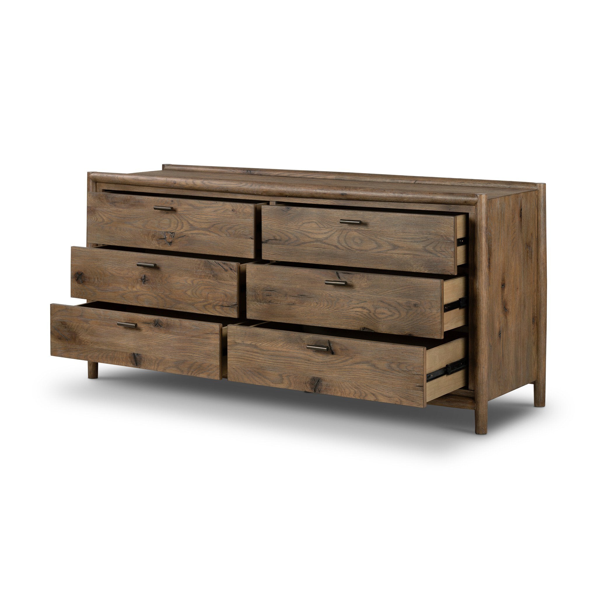 Four Hands Glenview 6 Drawer Dresser — Weathered Oak-Weathered Oak Veneer-Aged Bronze