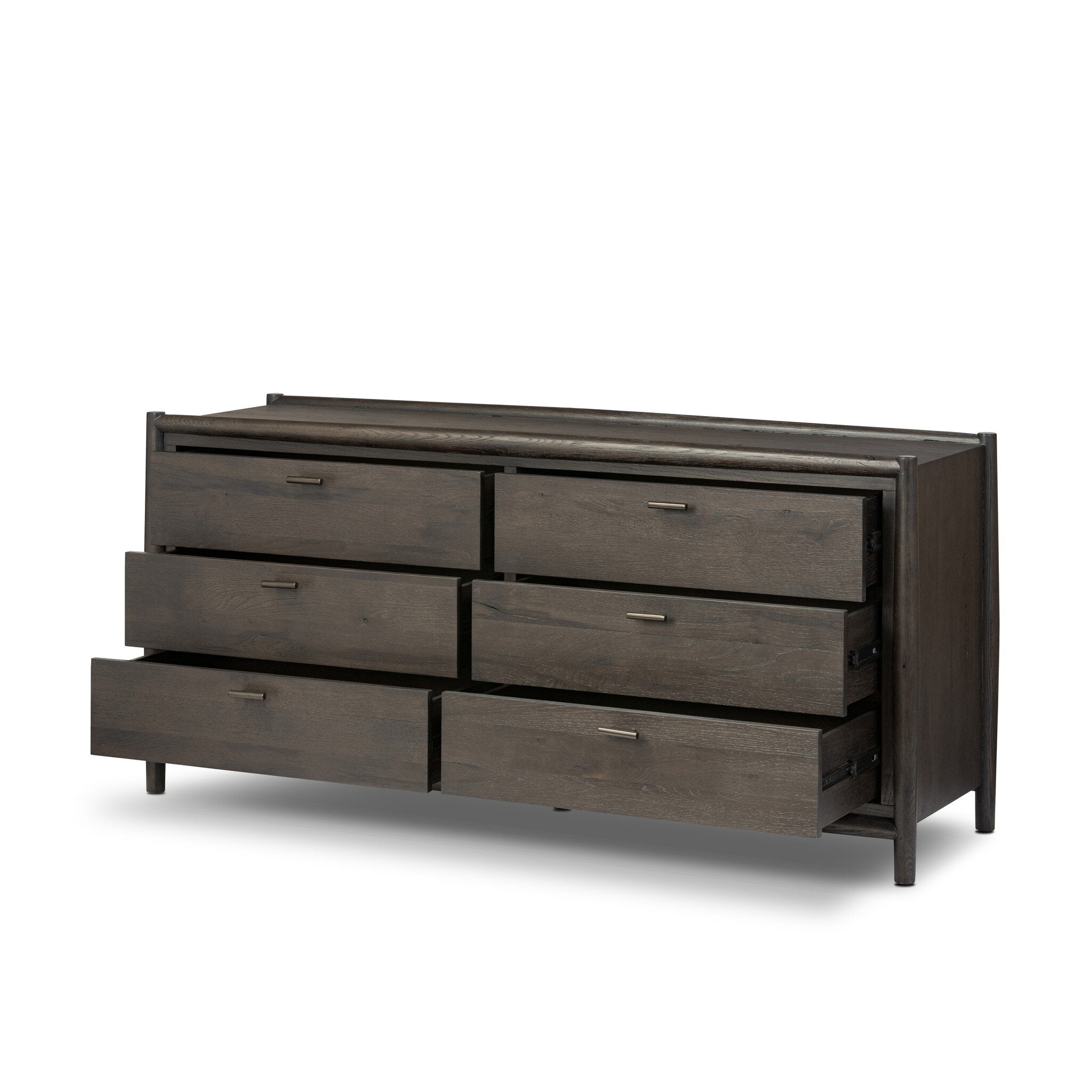 Four Hands Glenview 6 Drawer Dresser — Smoked Black Oak-Smoked Black Resawn Oak-Aged Bronze