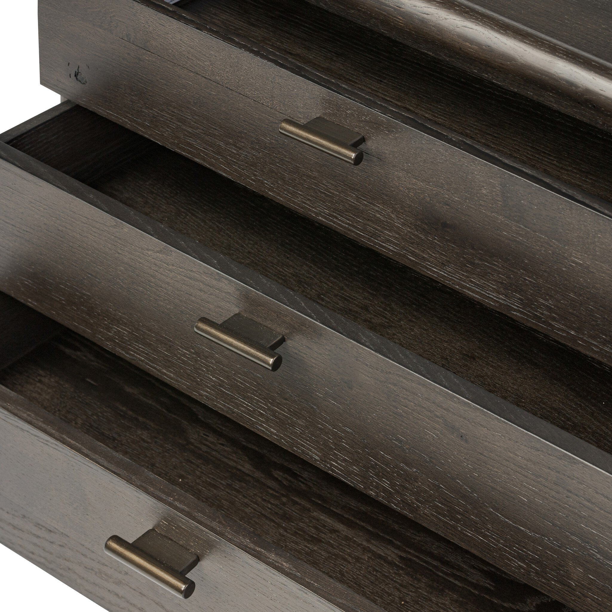 Four Hands Glenview Nightstand — Smoked Black Oak-Smoked Black Resawn Oak-Aged Bronze