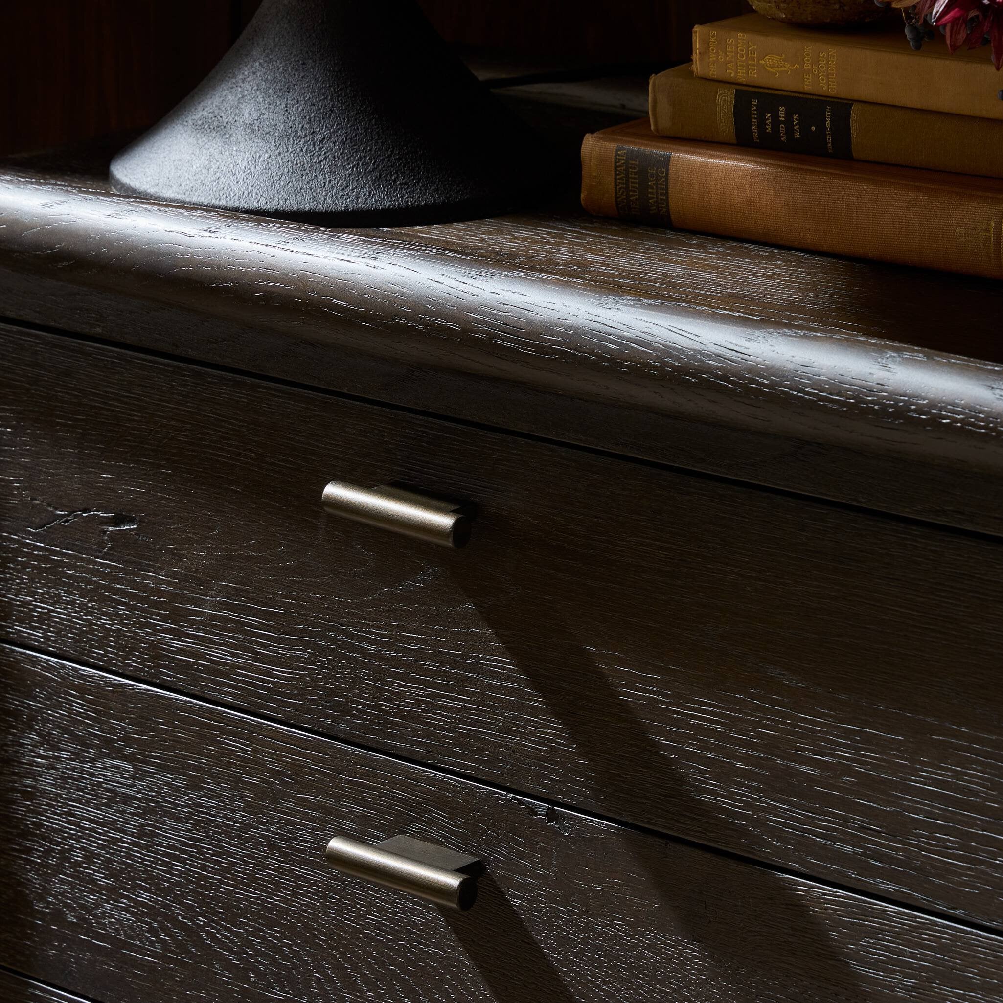 Four Hands Glenview Nightstand — Smoked Black Oak-Smoked Black Resawn Oak-Aged Bronze