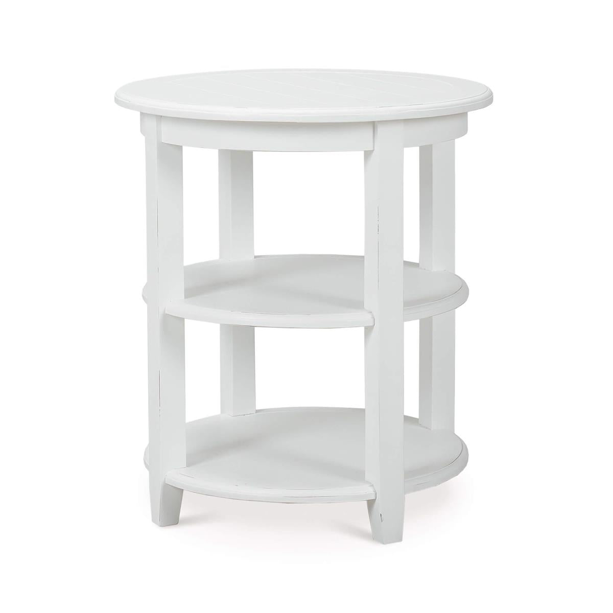 Bramble Luna Round 3 Tier Side Table — Architectural White / Light Distressed