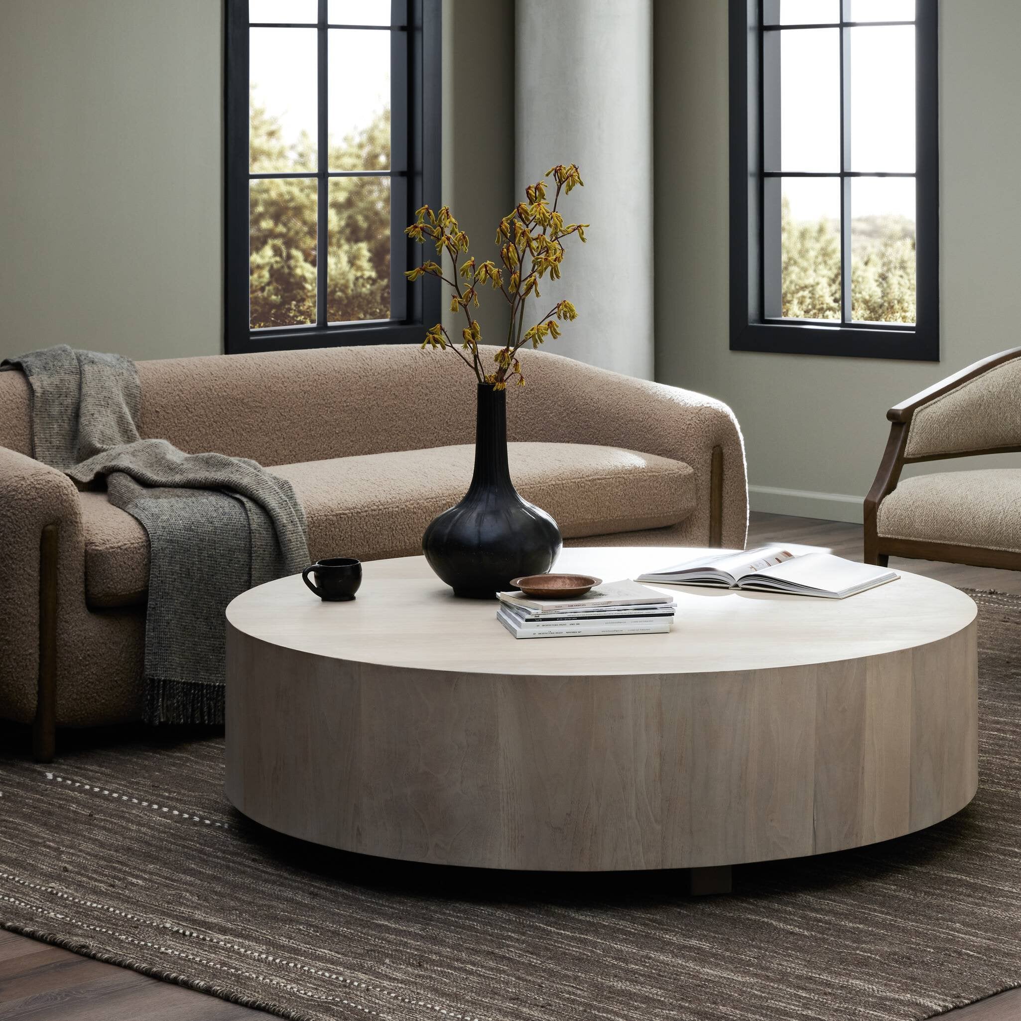 Four Hands Hudson Large Coffee Table — Ashen Walnut-Black Pine