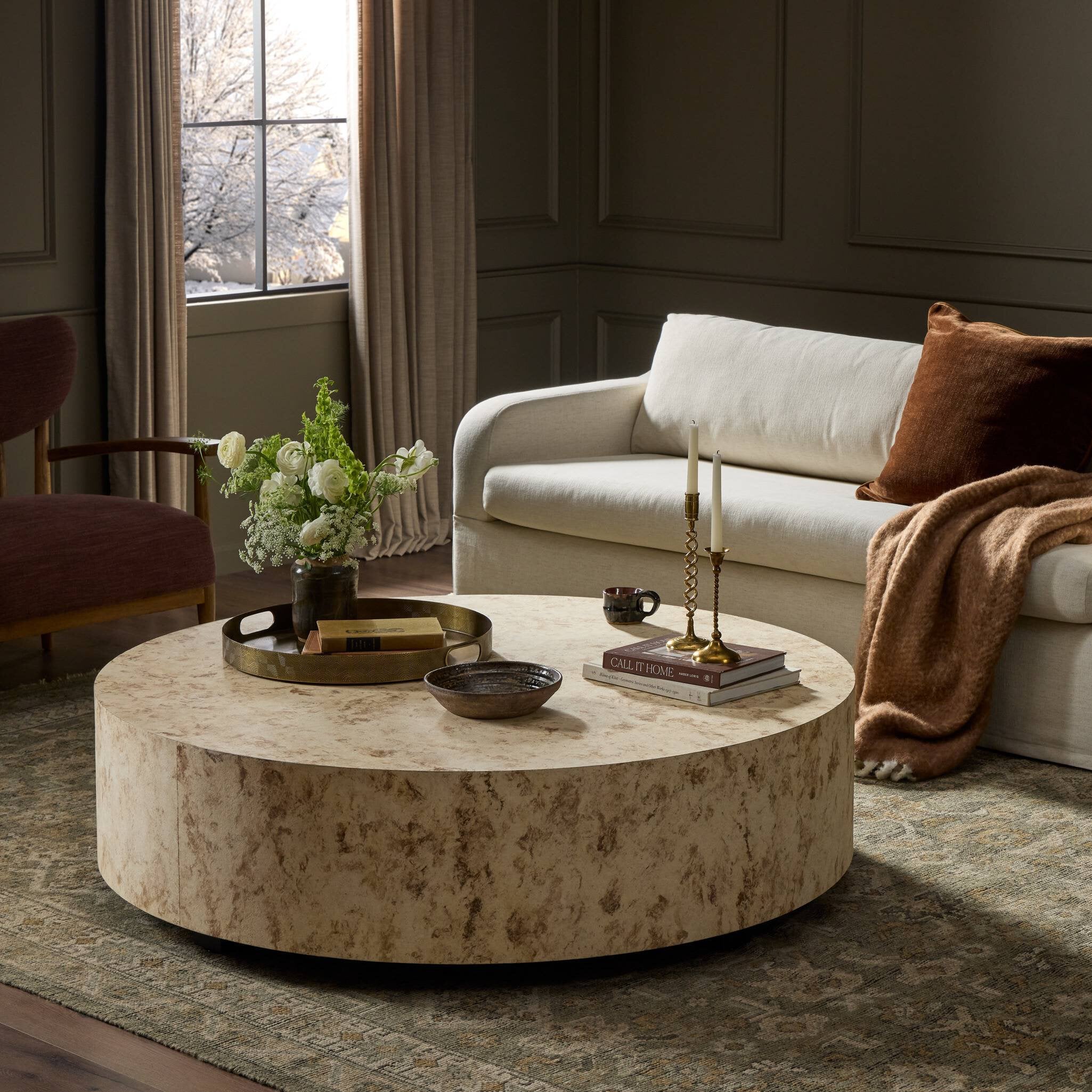 Four Hands Hudson Large Coffee Table — Bark Paper-Black Pine